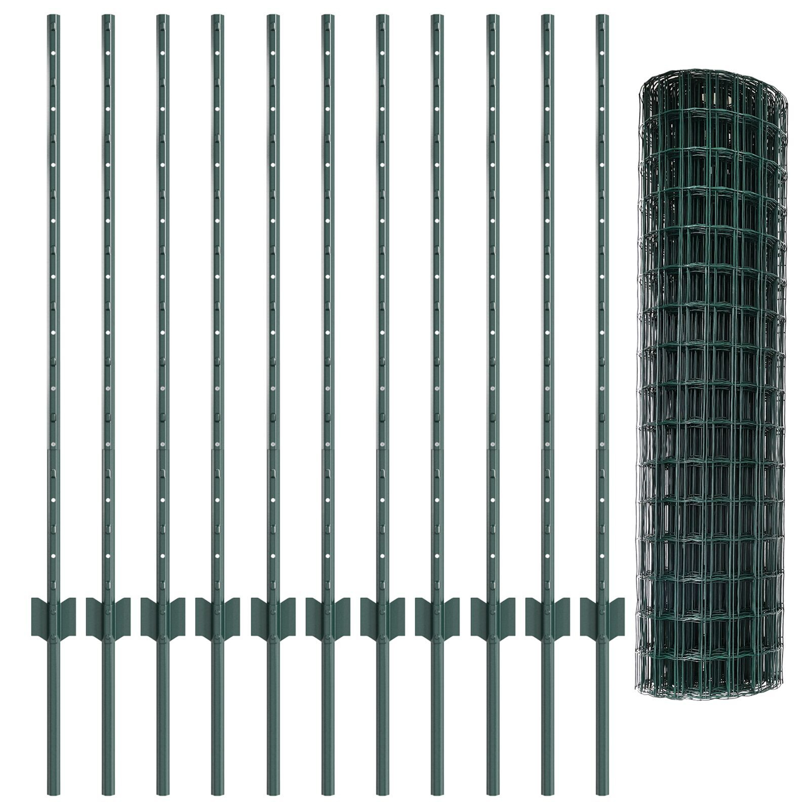 vidaXL Îngrădire cu stâlpi Verde 1 x 25 m Oțel