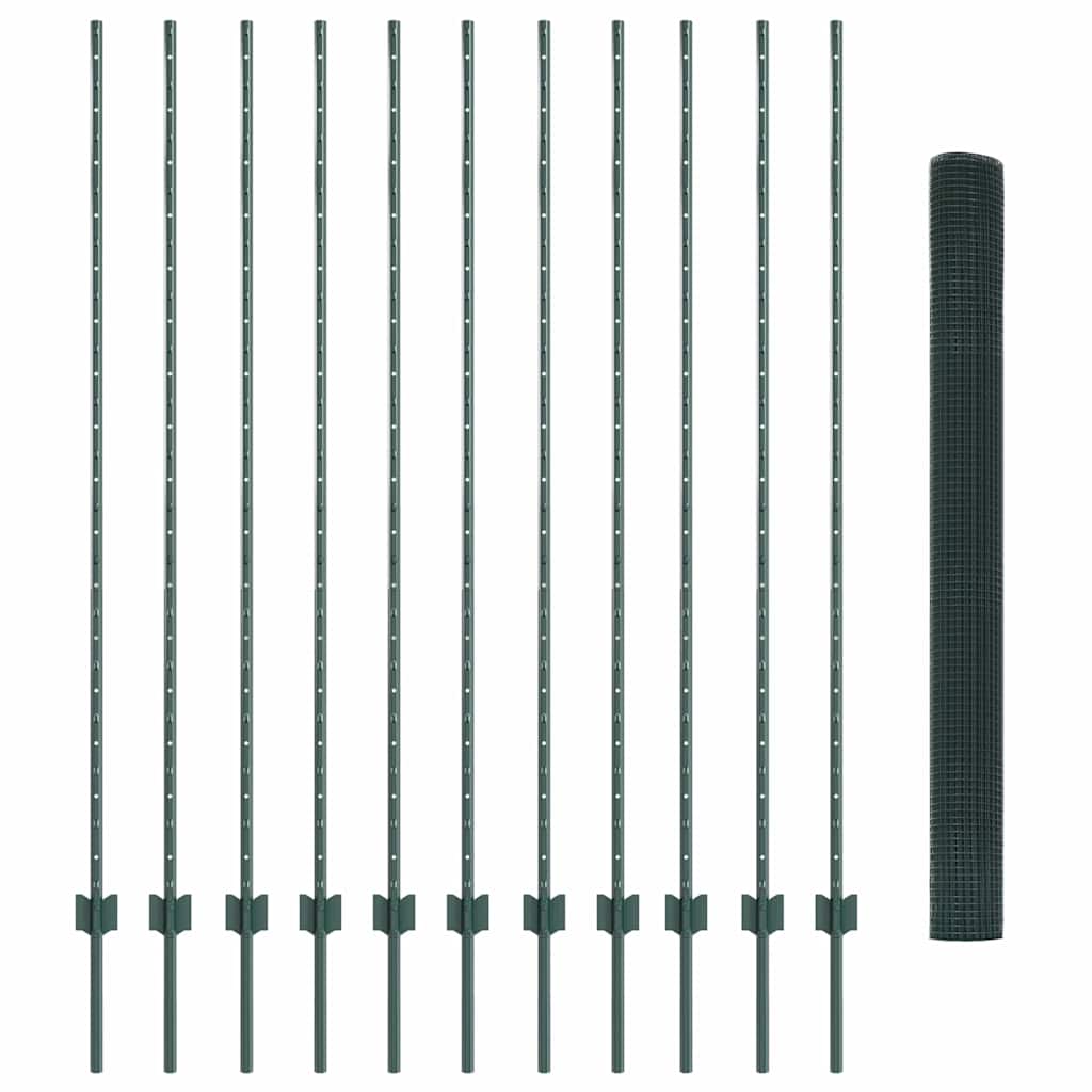 vidaXL Îngrădire cu stâlpi Verde 1.5 x 10 cm Oțel vidaXL Îngrădire cu stâlpi Verde 1.5 x 10 cm Oțel