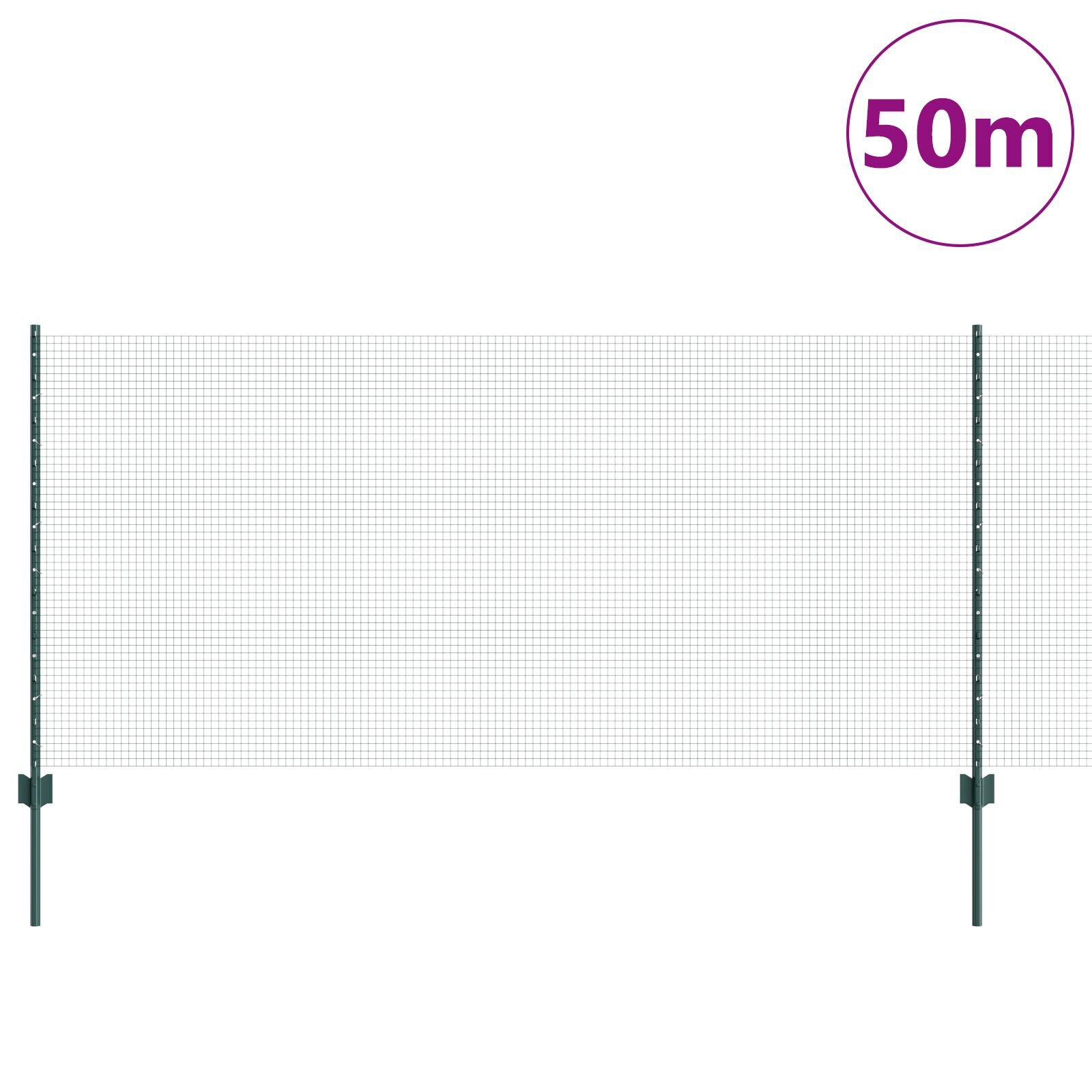 vidaXL Îngrădire cu stâlpi Verde 1 x 50 m Oțel