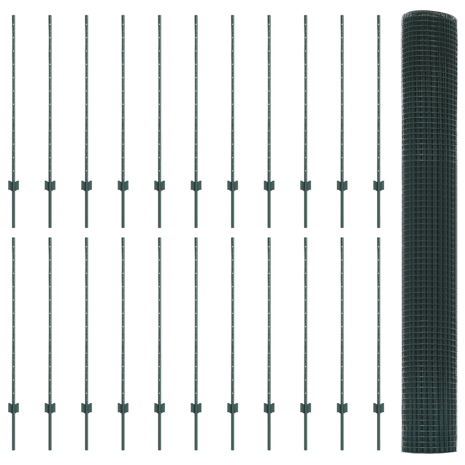 vidaXL Îngrădire cu stâlpi Verde 1.2 x 50 m Oțel vidaXL Îngrădire cu stâlpi Verde 1.2 x 50 m Oțel