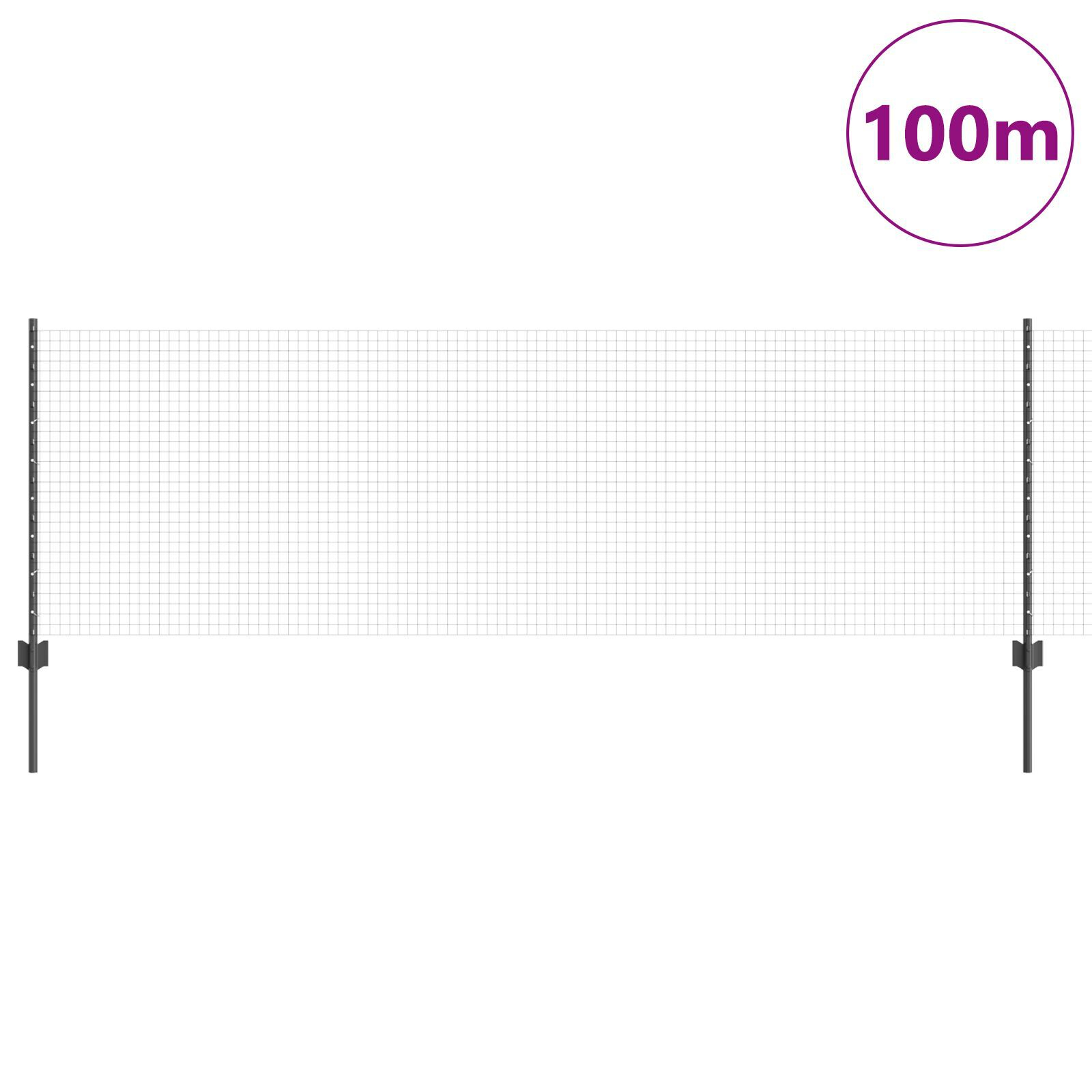 vidaXL Zid de Sârmă Sudată cu 44 U Posturi Gri 0.8x100 m Oțel