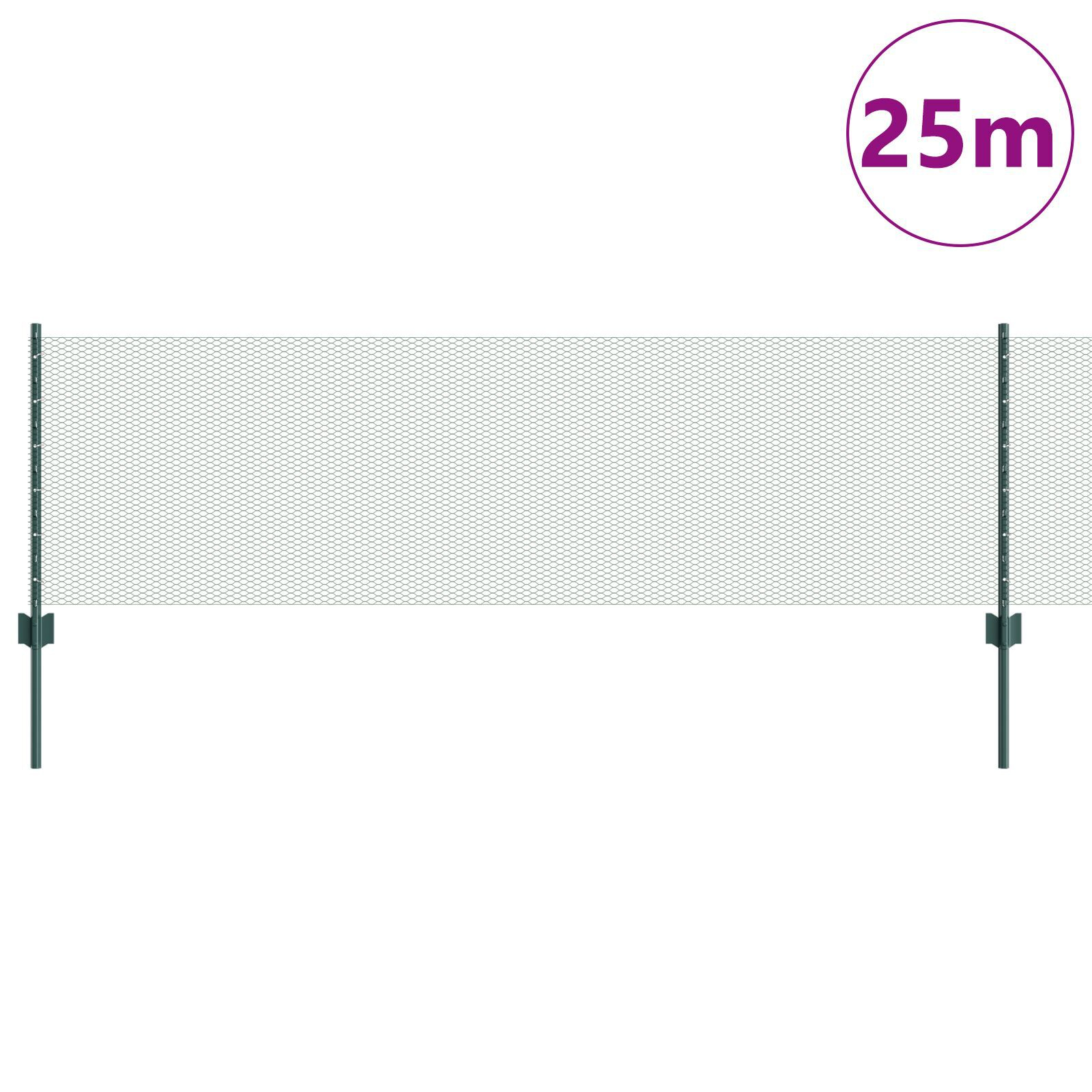 vidaXL Îngrădire cu stâlpi Verde 0.6 x 25 m Oțel