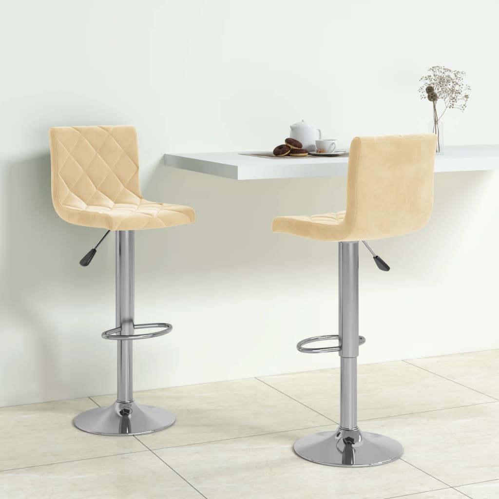 vidaXL Scaune de bar, 2 buc., crem, catifea vidaXL Scaune de bar, 2 buc., crem, catifea