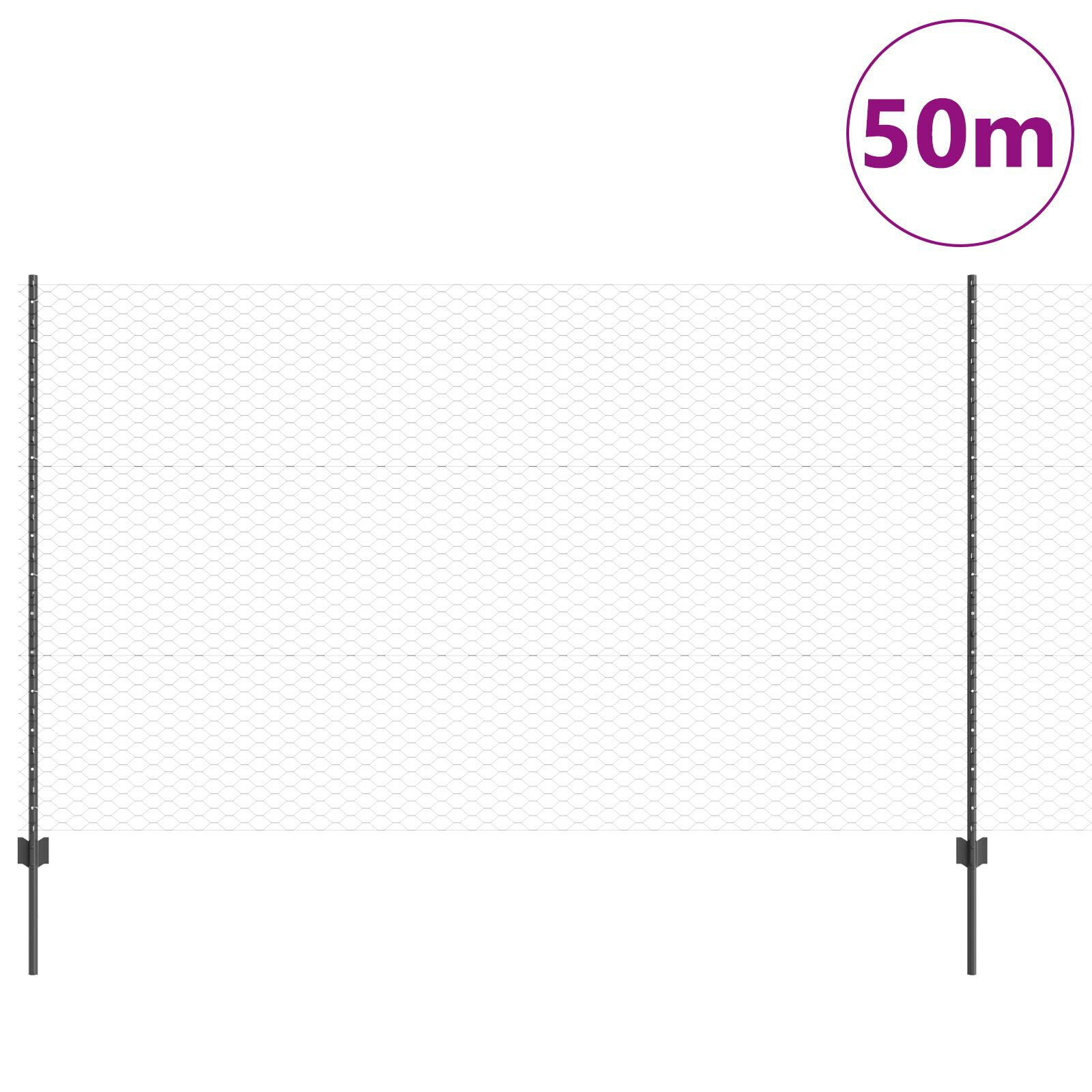 vidaXL Îngrădire cu stâlpi Gri 1.4 x 50 m Oțel vidaXL Îngrădire cu stâlpi Gri 1.4 x 50 m Oțel