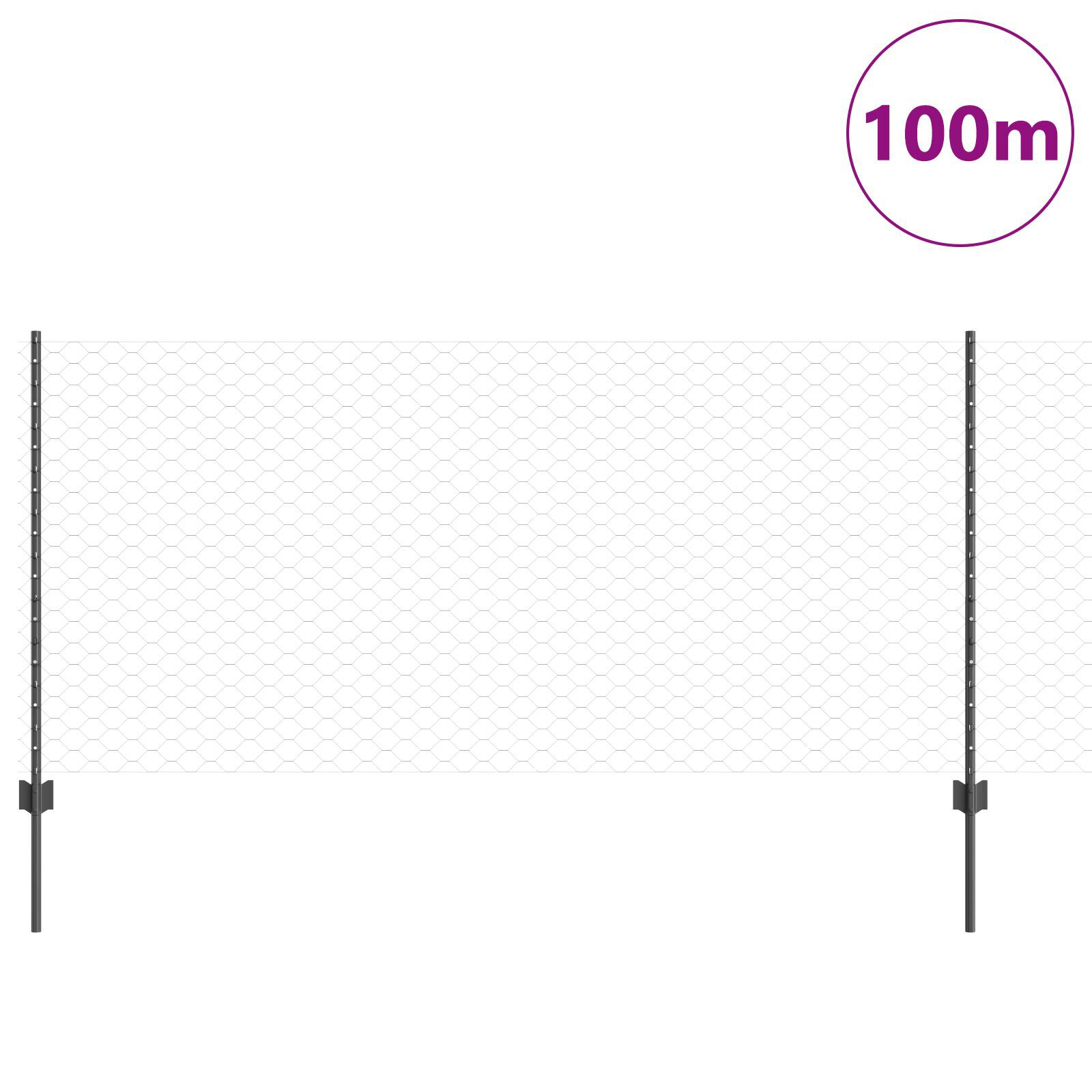 vidaXL Îngrădire cu stâlpi Gri 1 x 100 m Oțel
