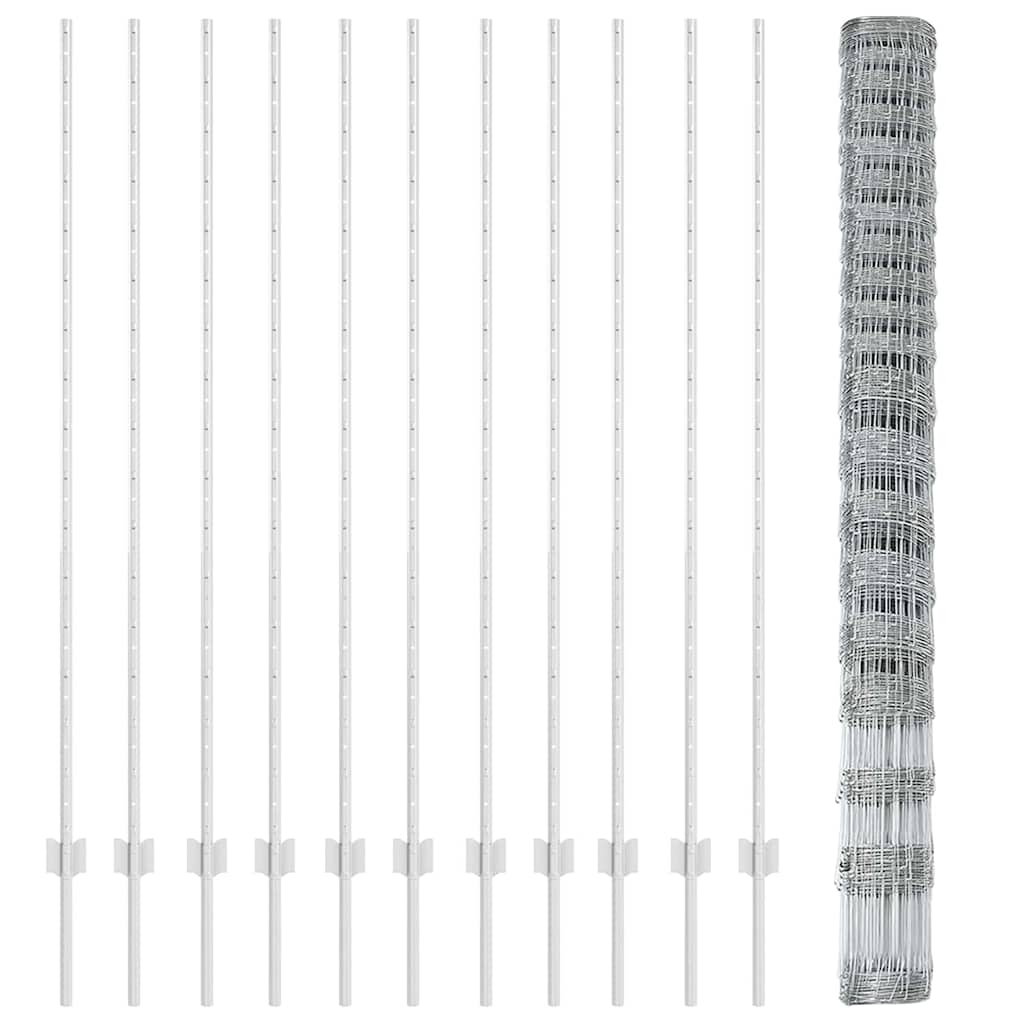 vidaXL Gard și Stâlp Argintiu 1,6 x 25 m Oțel