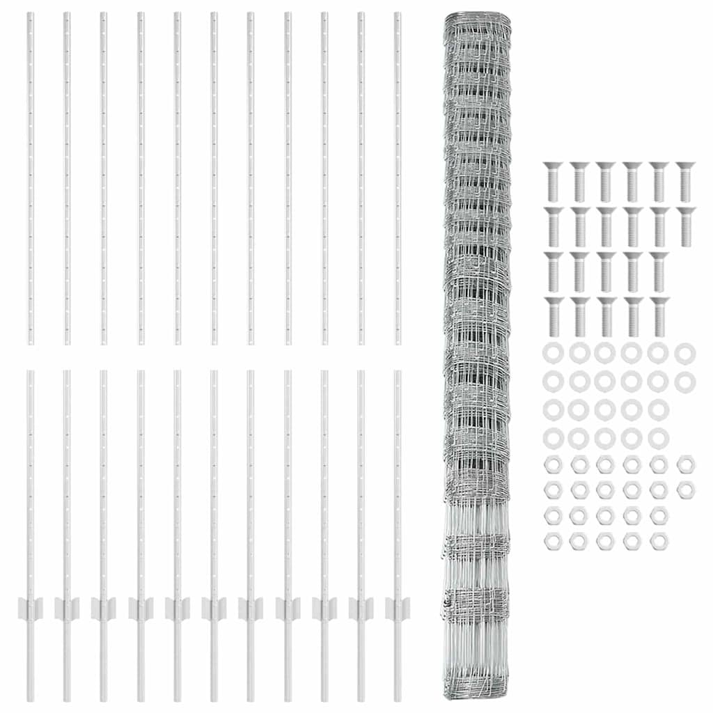 vidaXL Gard și Stâlp Argintiu 1,6 x 25 m Oțel