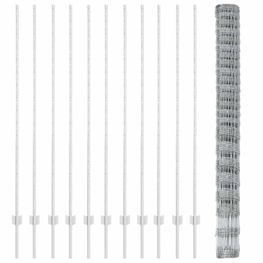 vidaXL Gard și Stâlp Argintiu 1,6 x 25 m Oțel
