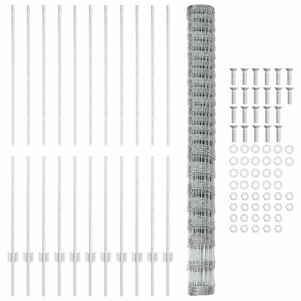 vidaXL Gard și Stâlp Argintiu 1,6 x 25 m Oțel