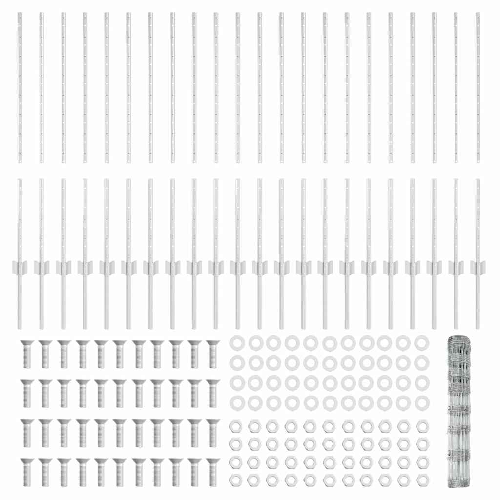 vidaXL Gard și Stâlp Argintiu 1 x 50 m Oțel