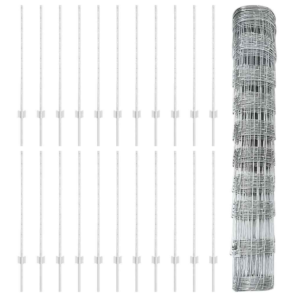 vidaXL Gard și Stâlp Argintiu 1 x 50 m Oțel