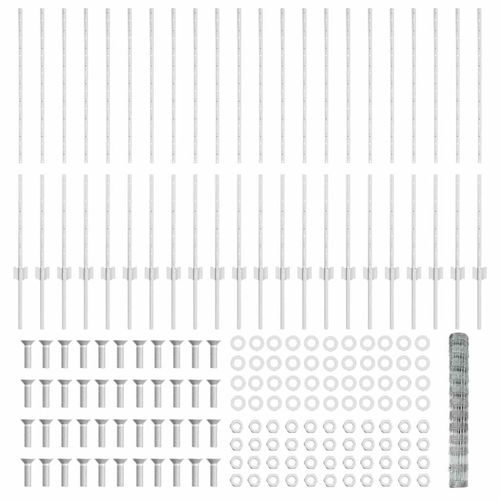 vidaXL Gard și Stâlp Argintiu 1,2 x 50 m Oțel