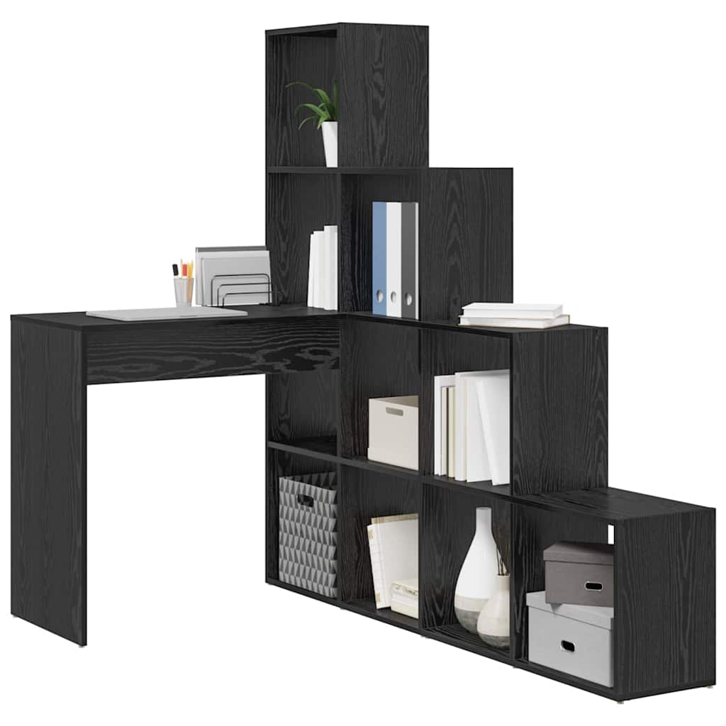 vidaXL Birou de colț cu raft Stejar negru 101.5 x 149.5 x 149.5 cm