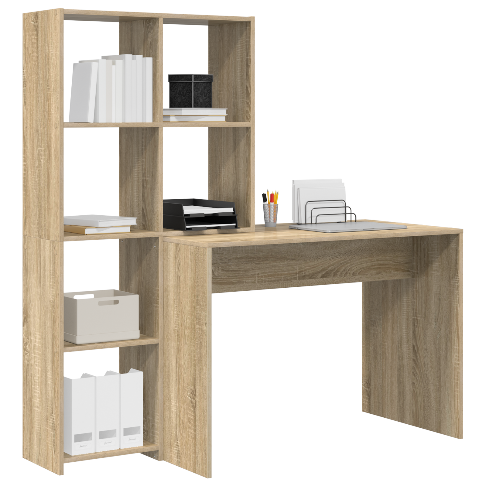vidaXL Birou cu raft Stejar sonoma 138.5 x 55 x 143 cm Lemn compozit