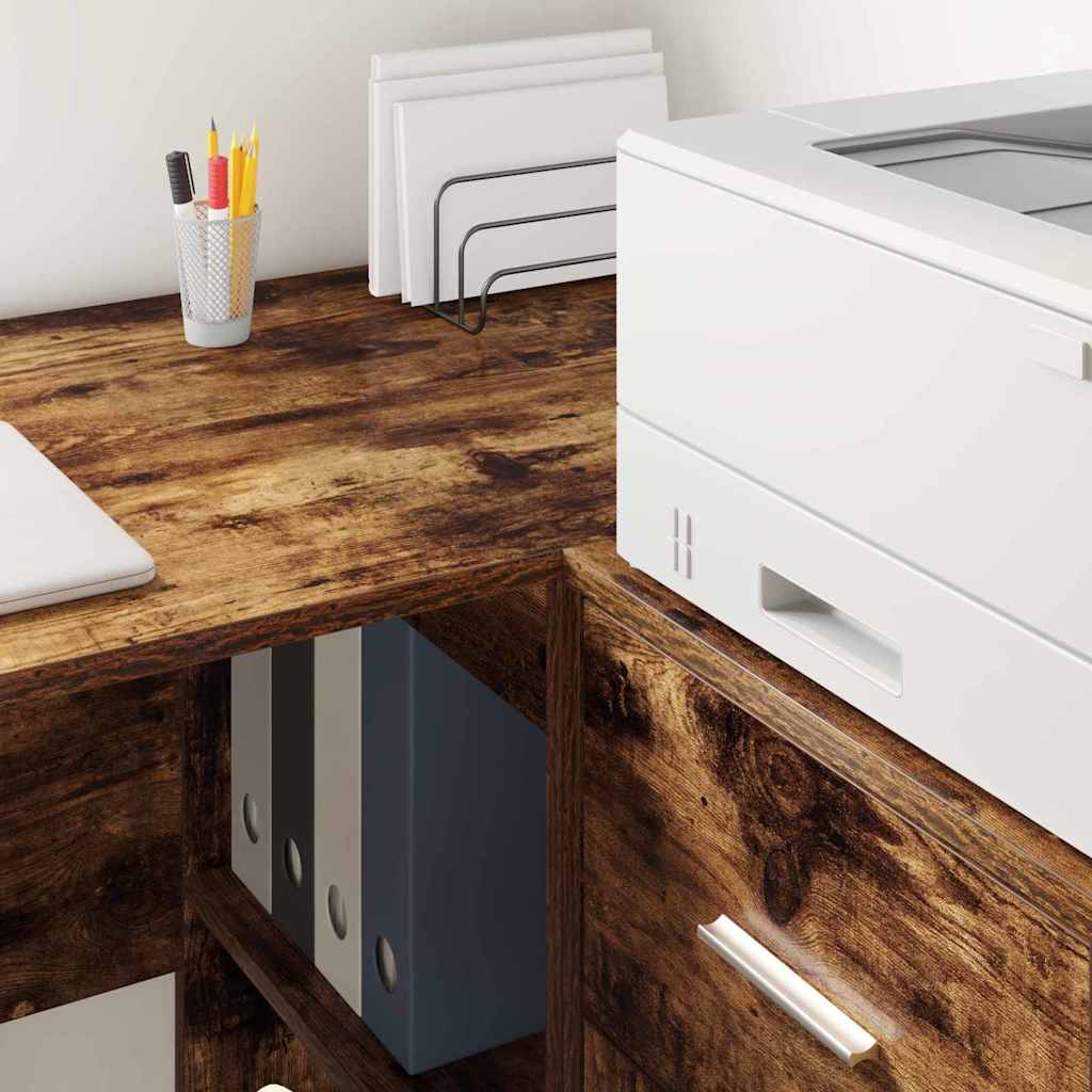 vidaXL Birou de colț cu sertar Stejar fumuriu 102 x 88 x 75 cm