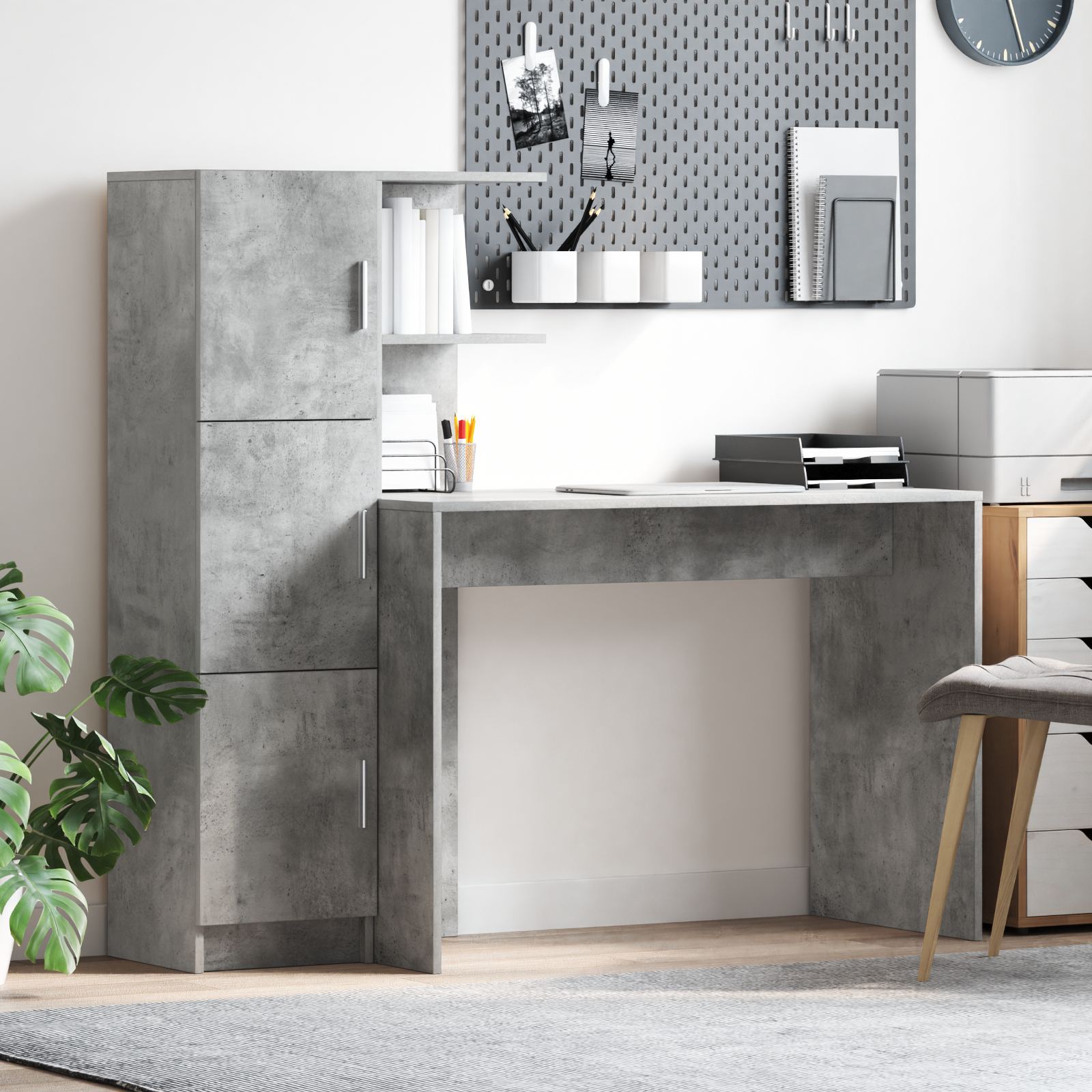 vidaXL Biroul cu stocare Gri Beton Lemn Prelucrat vidaXL Biroul cu stocare Gri Beton Lemn Prelucrat