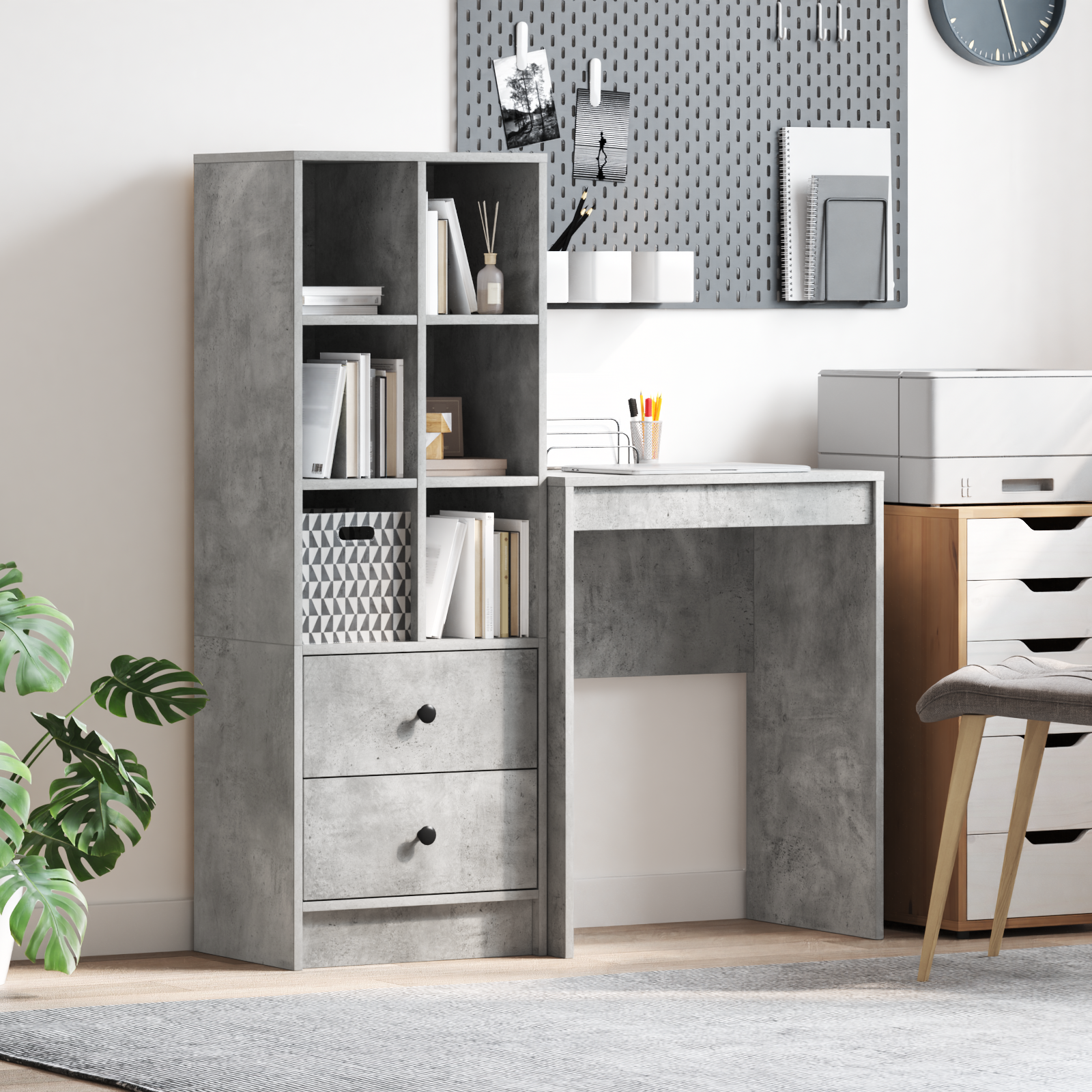 vidaXL Birou cu depozitare Gri beton vidaXL Birou cu depozitare Gri beton