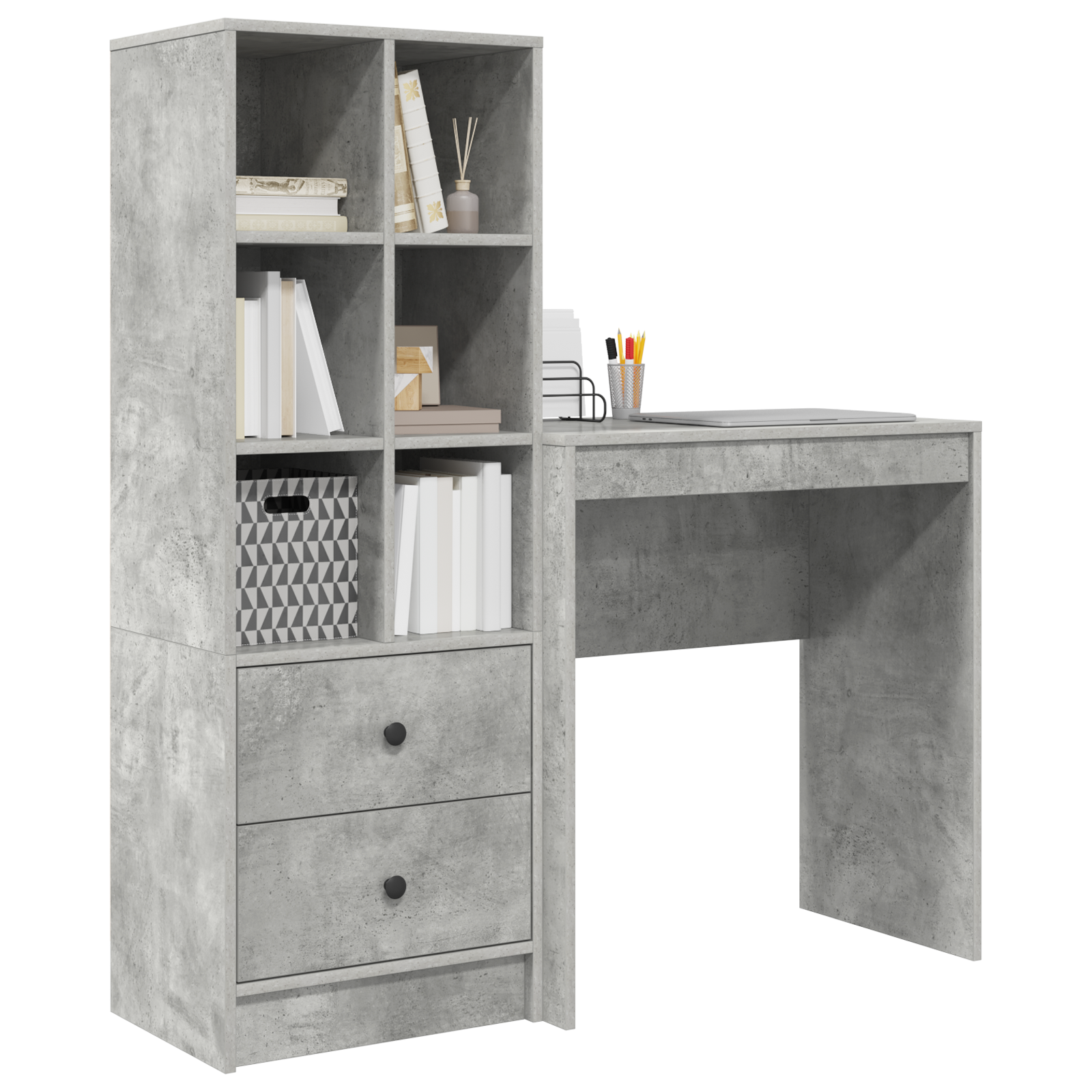vidaXL Birou cu stocare gri beton din MDF vidaXL Birou cu stocare gri beton din MDF
