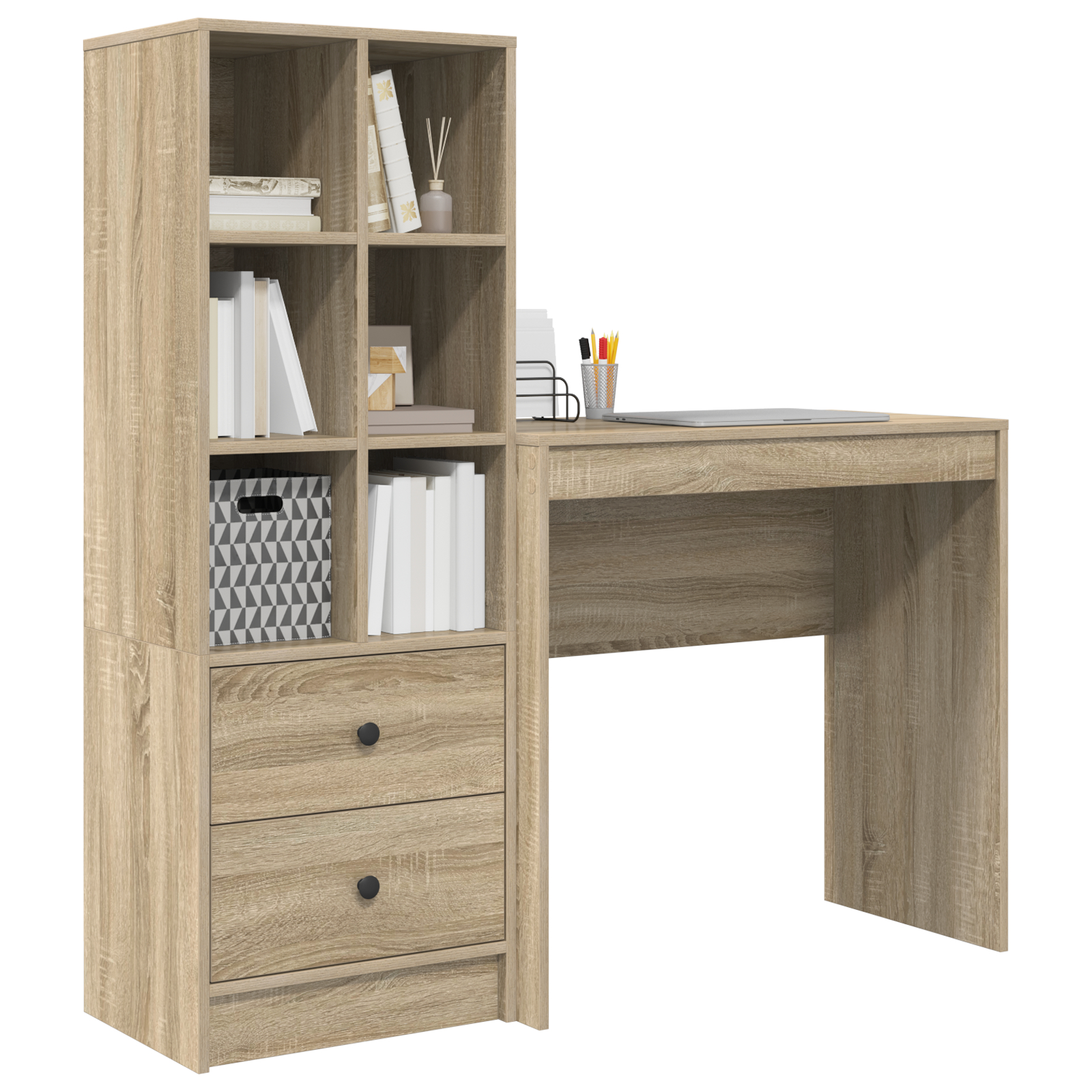 vidaXL Birou cu Stocare Sonoma Oak Lemn Inginerizat vidaXL Birou cu Stocare Sonoma Oak Lemn Inginerizat
