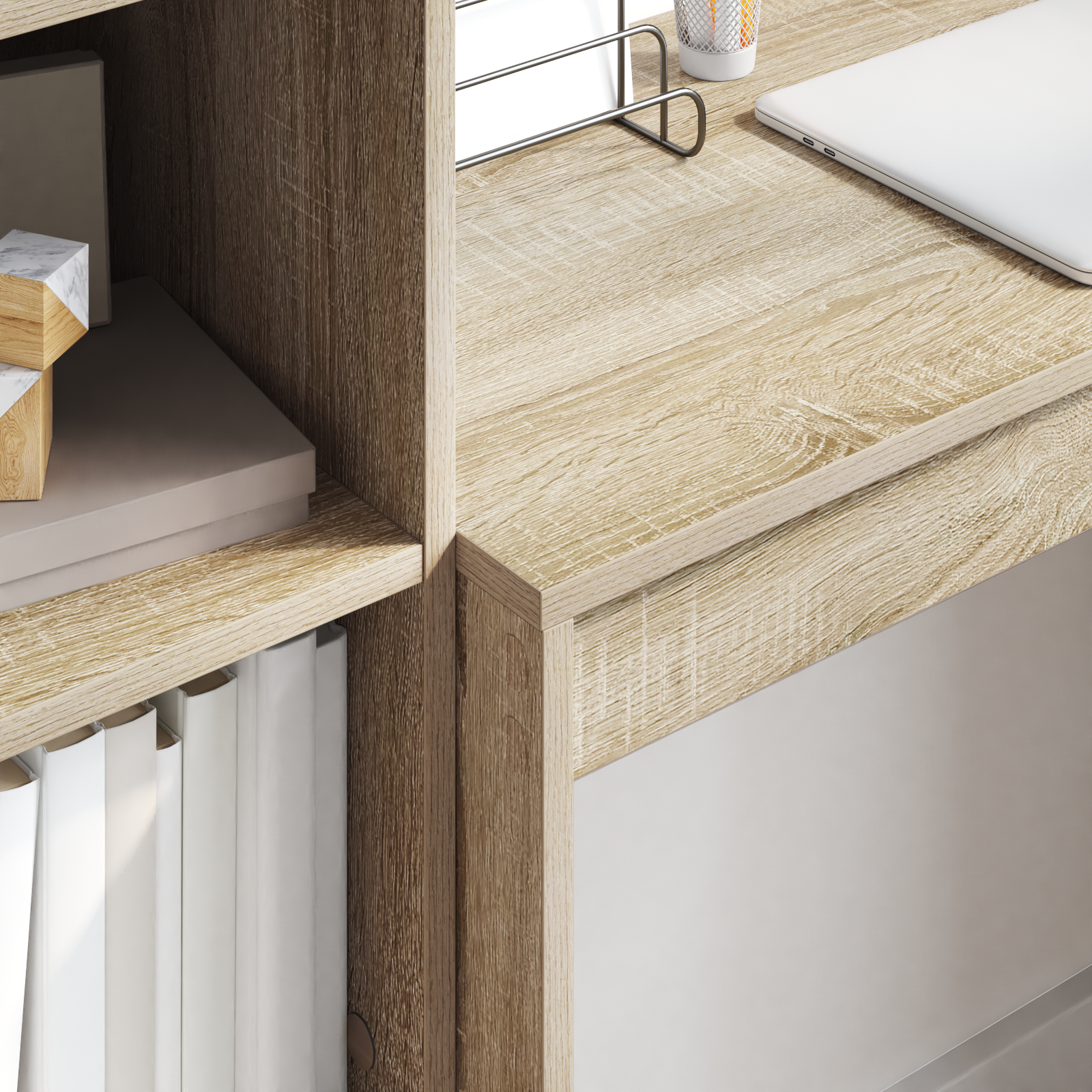 vidaXL Birou cu Stocare Sonoma Oak Lemn Inginerizat vidaXL Birou cu Stocare Sonoma Oak Lemn Inginerizat