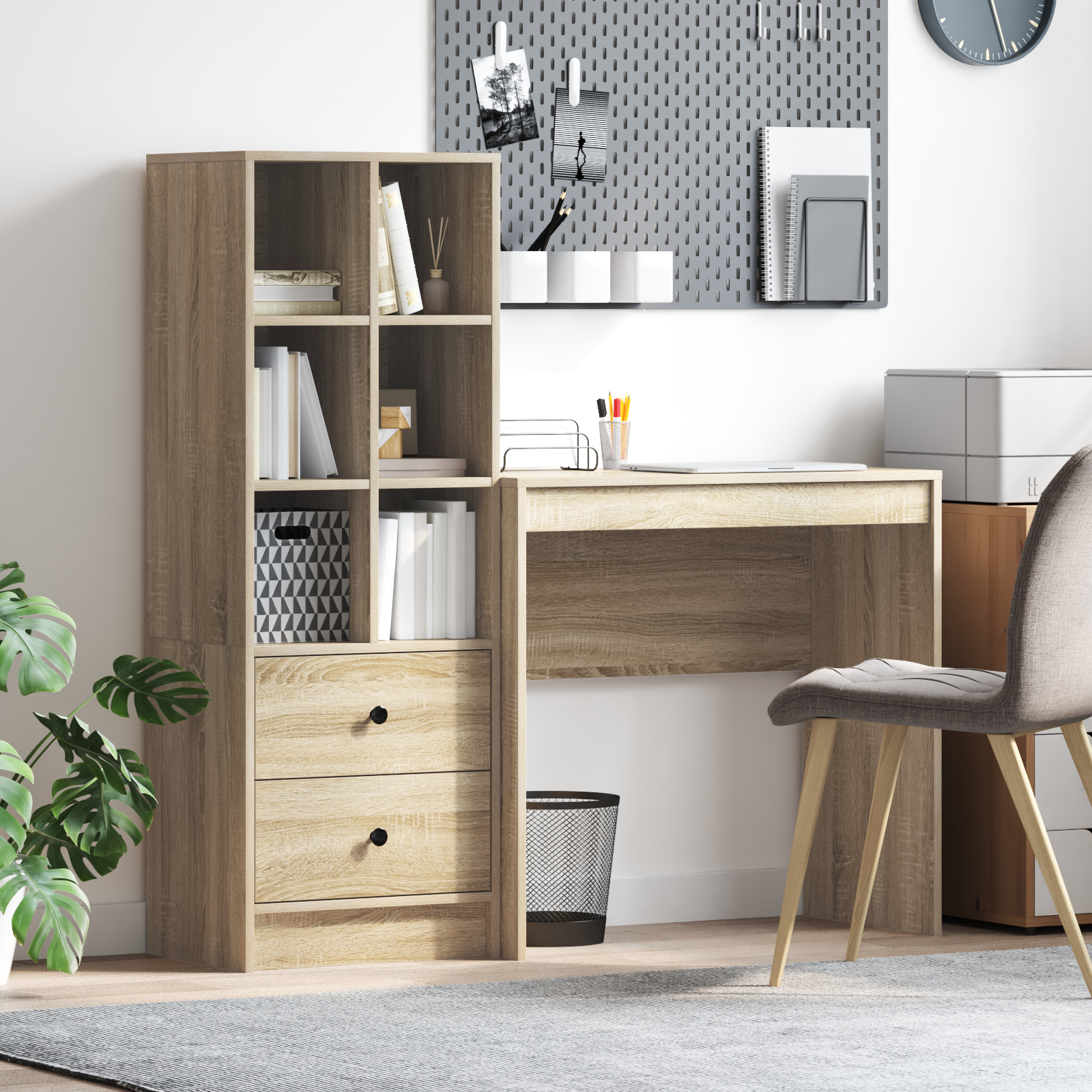 vidaXL Birou cu Stocare Sonoma Oak Lemn Inginerizat vidaXL Birou cu Stocare Sonoma Oak Lemn Inginerizat