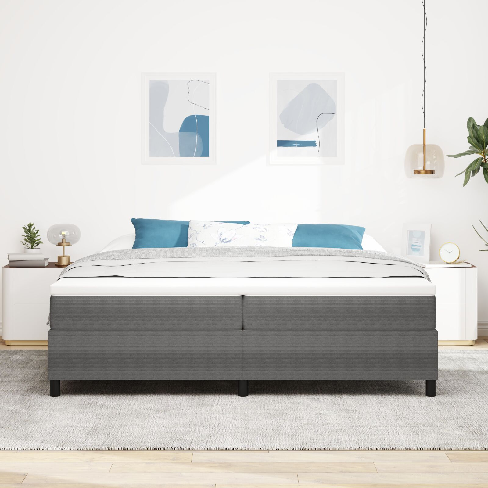 vidaXL Pat cu arcuri Gri deschis 200 x 200 cm Țesătură de catifea vidaXL Pat cu arcuri Gri deschis 200 x 200 cm Țesătură de catifea
