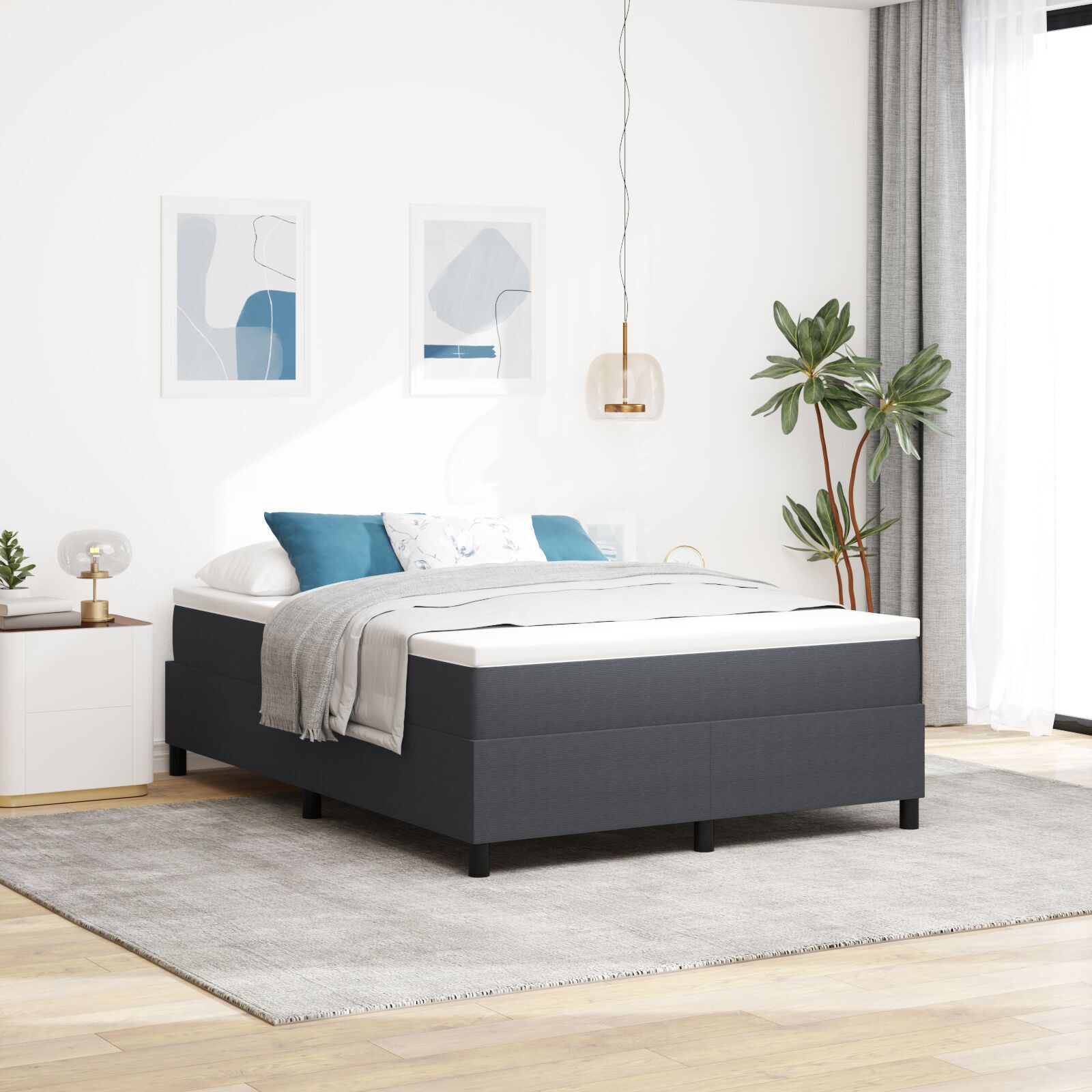 vidaXL Pat cu arcuri Gri închis și Alb 203 x 140 x 60 cm vidaXL Pat cu arcuri Gri închis și Alb 203 x 140 x 60 cm