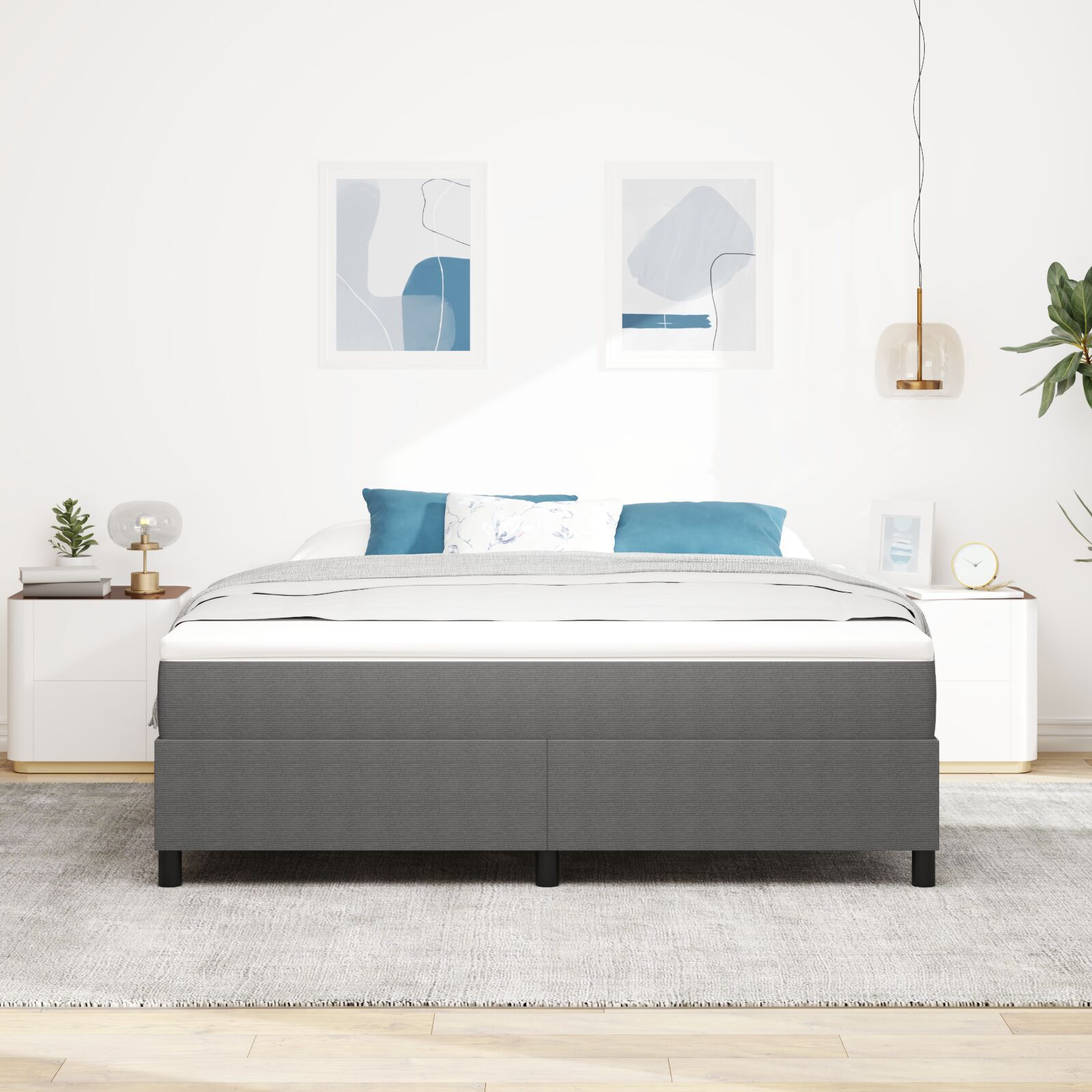 vidaXL Pat cu arcuri Gri deschis și alb. 203 x 180 x 60 cm vidaXL Pat cu arcuri Gri deschis și alb. 203 x 180 x 60 cm