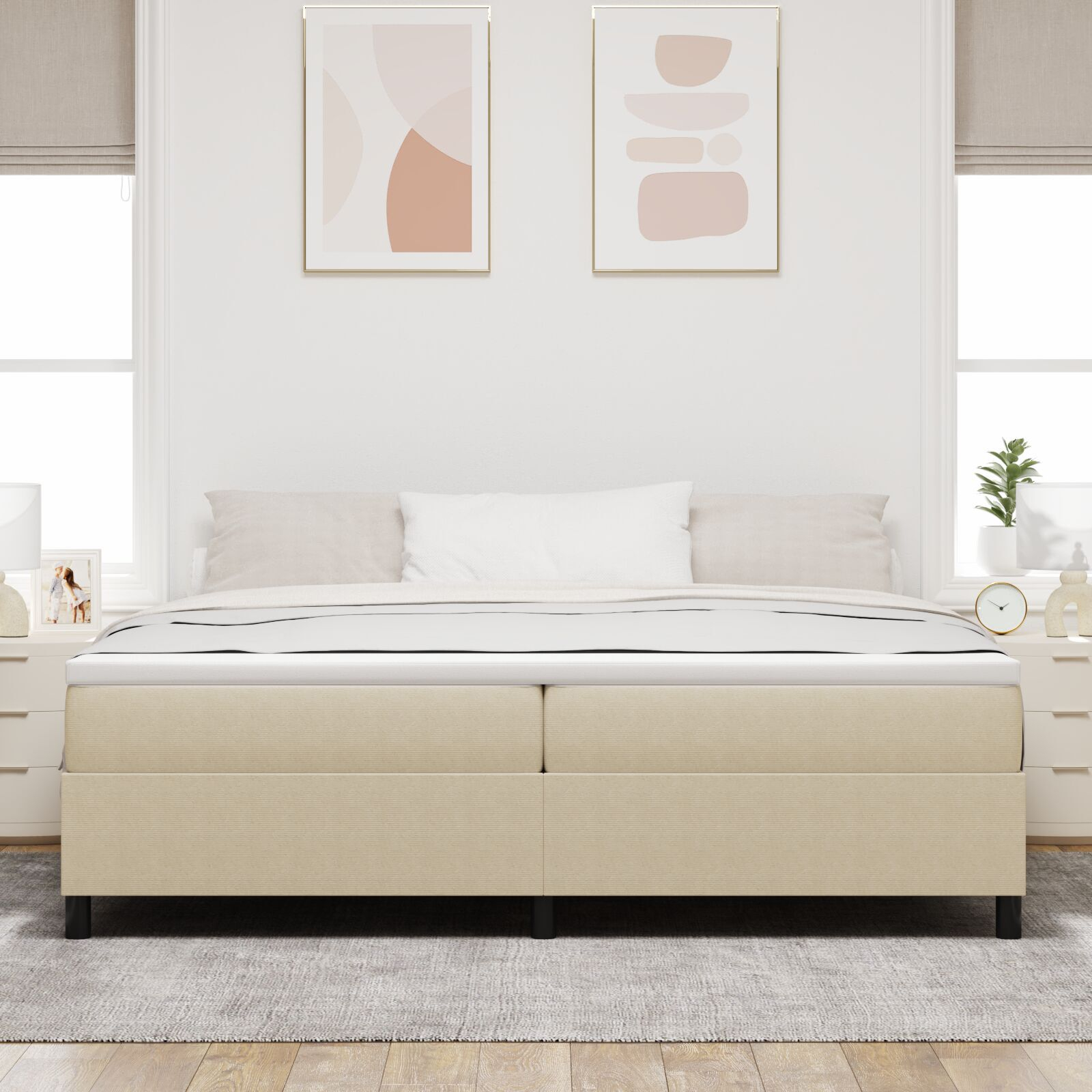 vidaXL Pat cu arcuri Gri deschis și alb. 203 x 200 x 60 cm vidaXL Pat cu arcuri Gri deschis și alb. 203 x 200 x 60 cm