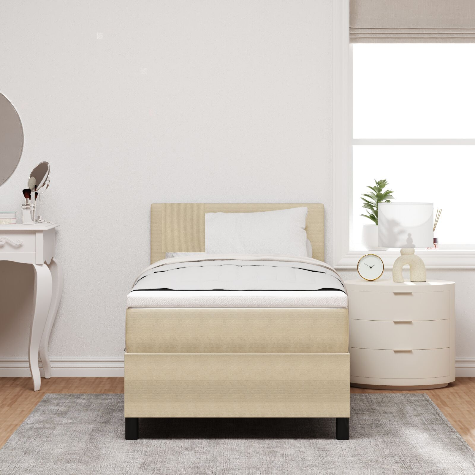 vidaXL Pat cu arcuri Manual Gri deschis și alb. 203 x 80 x 88 cm vidaXL Pat cu arcuri Manual Gri deschis și alb. 203 x 80 x 88 cm