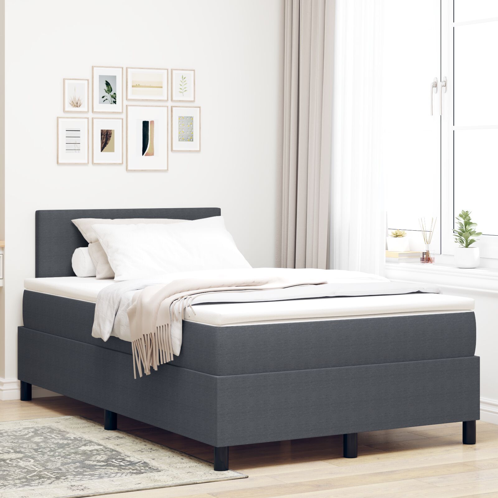 vidaXL Pat cu arcuri Manual Gri închis și Alb 203 x 120 x 88 cm vidaXL Pat cu arcuri Manual Gri închis și Alb 203 x 120 x 88 cm