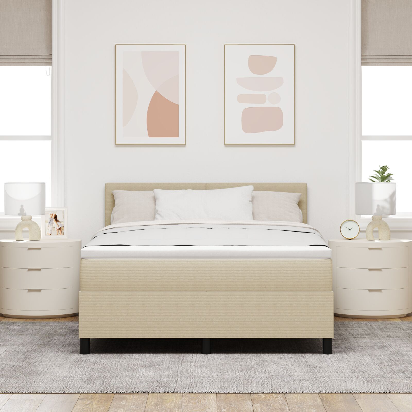 vidaXL Pat cu arcuri Manual Gri deschis și alb. 203 x 144 x 88 cm vidaXL Pat cu arcuri Manual Gri deschis și alb. 203 x 144 x 88 cm