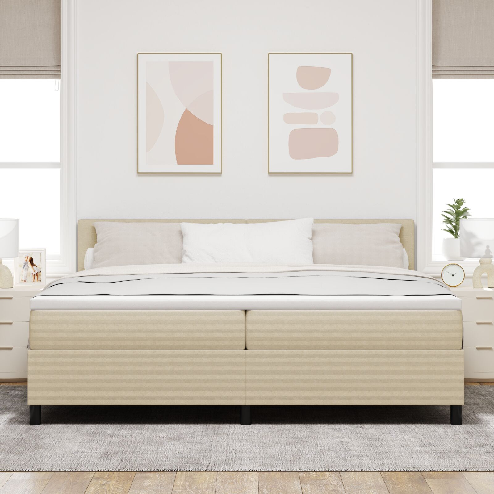 vidaXL Pat cu arcuri Manual Gri deschis și alb. 203 x 200 x 88 cm vidaXL Pat cu arcuri Manual Gri deschis și alb. 203 x 200 x 88 cm