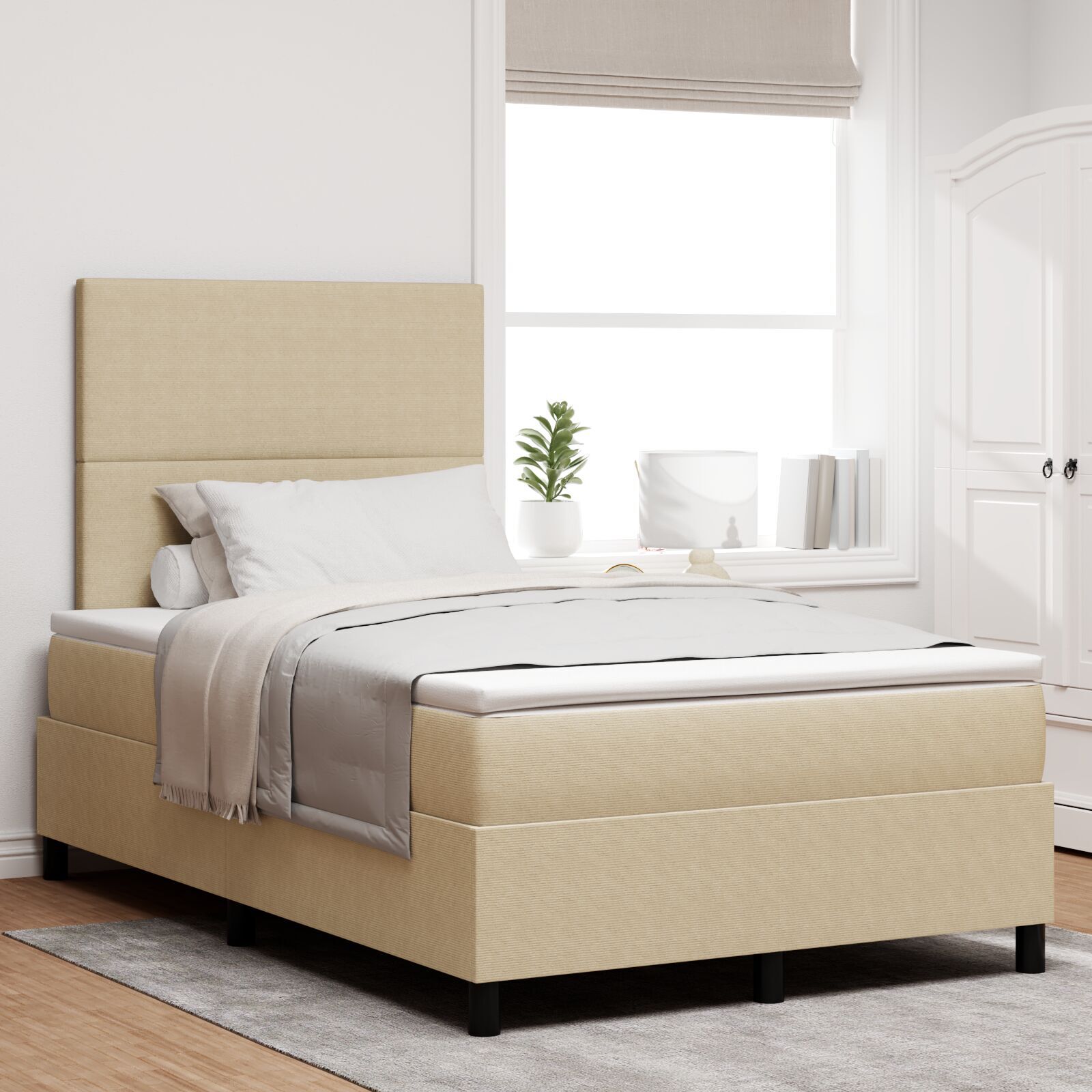 vidaXL Pat cu arcuri Manual Gri deschis și alb. 203 x 120 x 128 cm vidaXL Pat cu arcuri Manual Gri deschis și alb. 203 x 120 x 128 cm