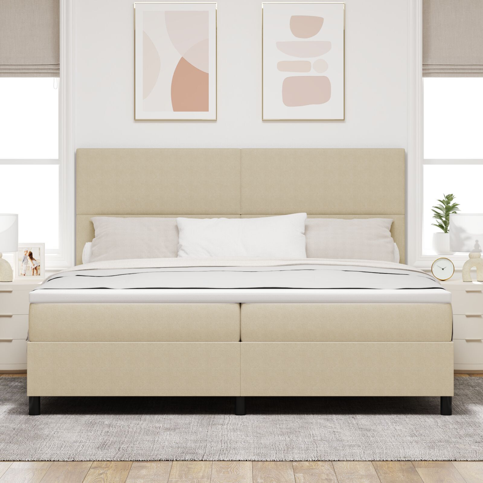 vidaXL Pat cu arcuri Manual Gri deschis și alb. 203 x 200 x 128 cm vidaXL Pat cu arcuri Manual Gri deschis și alb. 203 x 200 x 128 cm