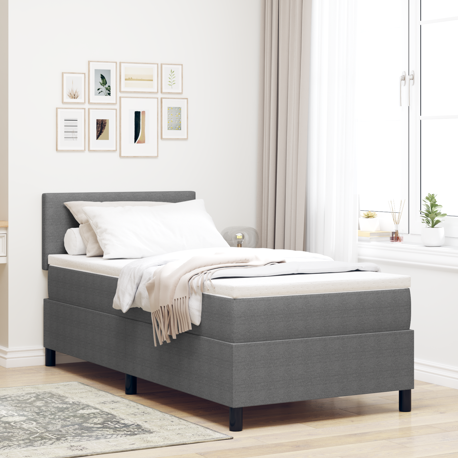 vidaXL Pat cu arcuri Manual Gri deschis și Alb 203 x 80 x 88 cm vidaXL Pat cu arcuri Manual Gri deschis și Alb 203 x 80 x 88 cm
