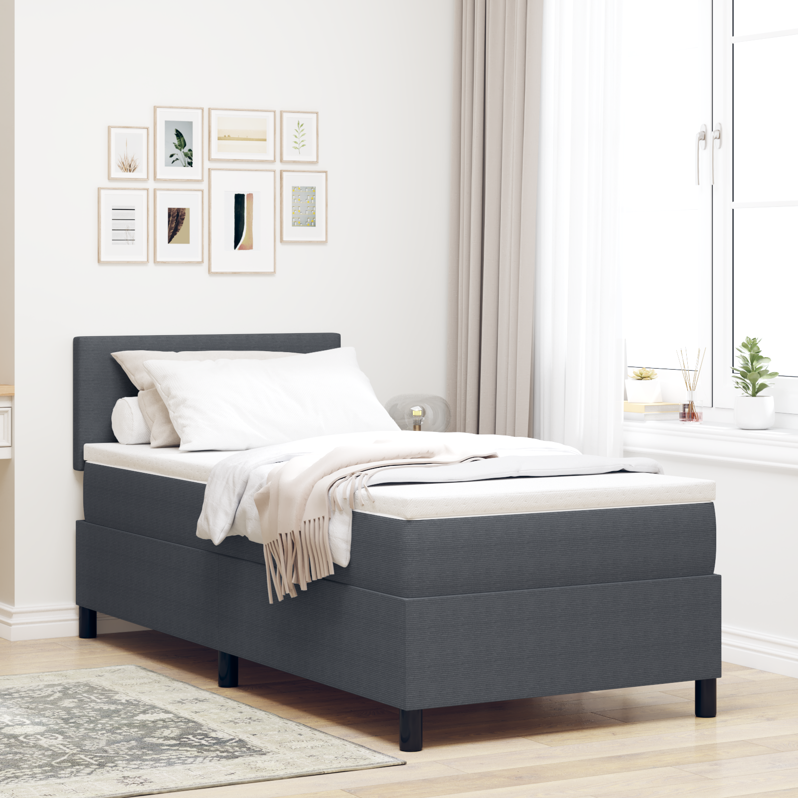 vidaXL Pat cu arcuri Manual Gri închis și alb 193 x 90 x 88 cm vidaXL Pat cu arcuri Manual Gri închis și alb 193 x 90 x 88 cm