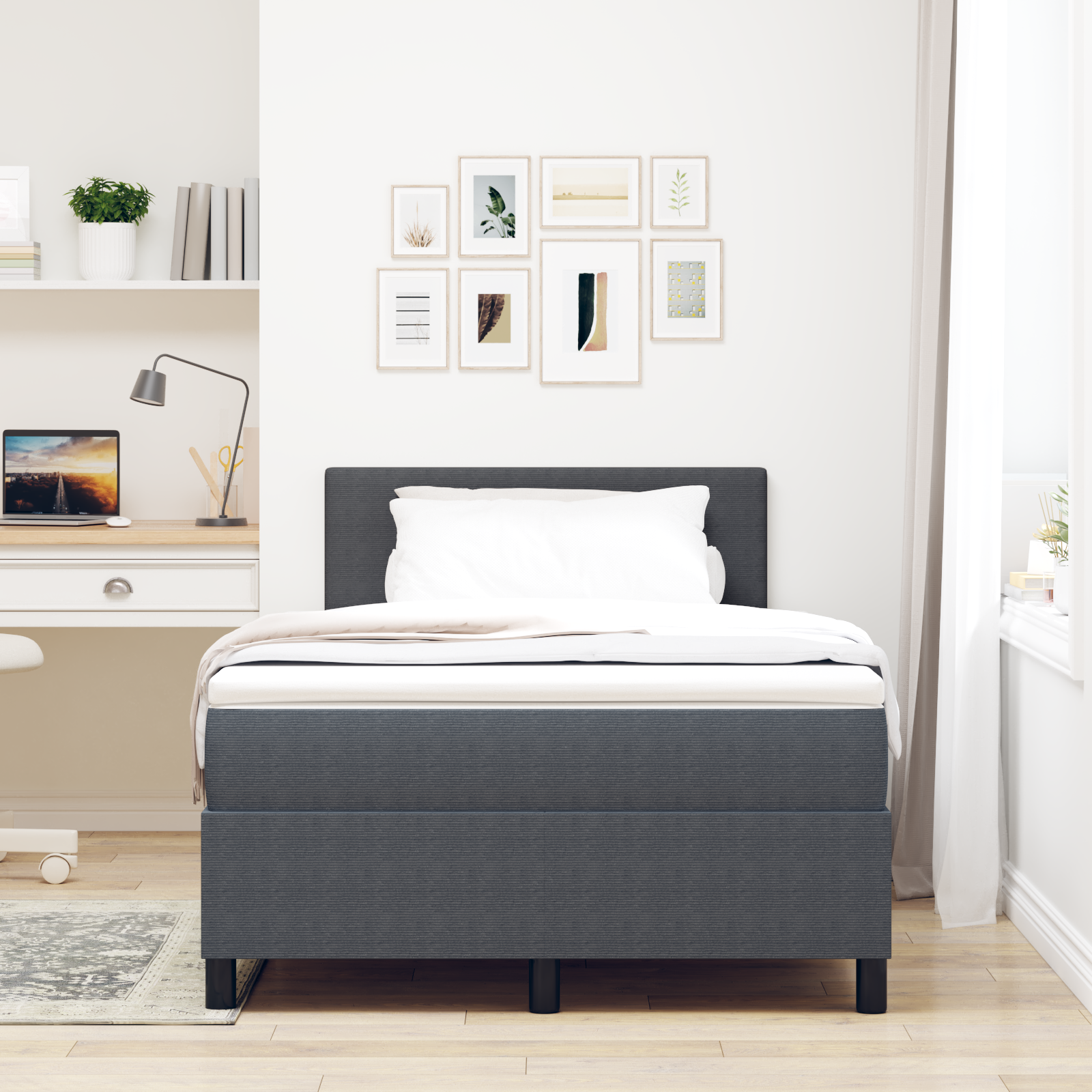 vidaXL Pat cu arcuri Manual Gri închis și Alb 203 x 120 x 88 cm vidaXL Pat cu arcuri Manual Gri închis și Alb 203 x 120 x 88 cm