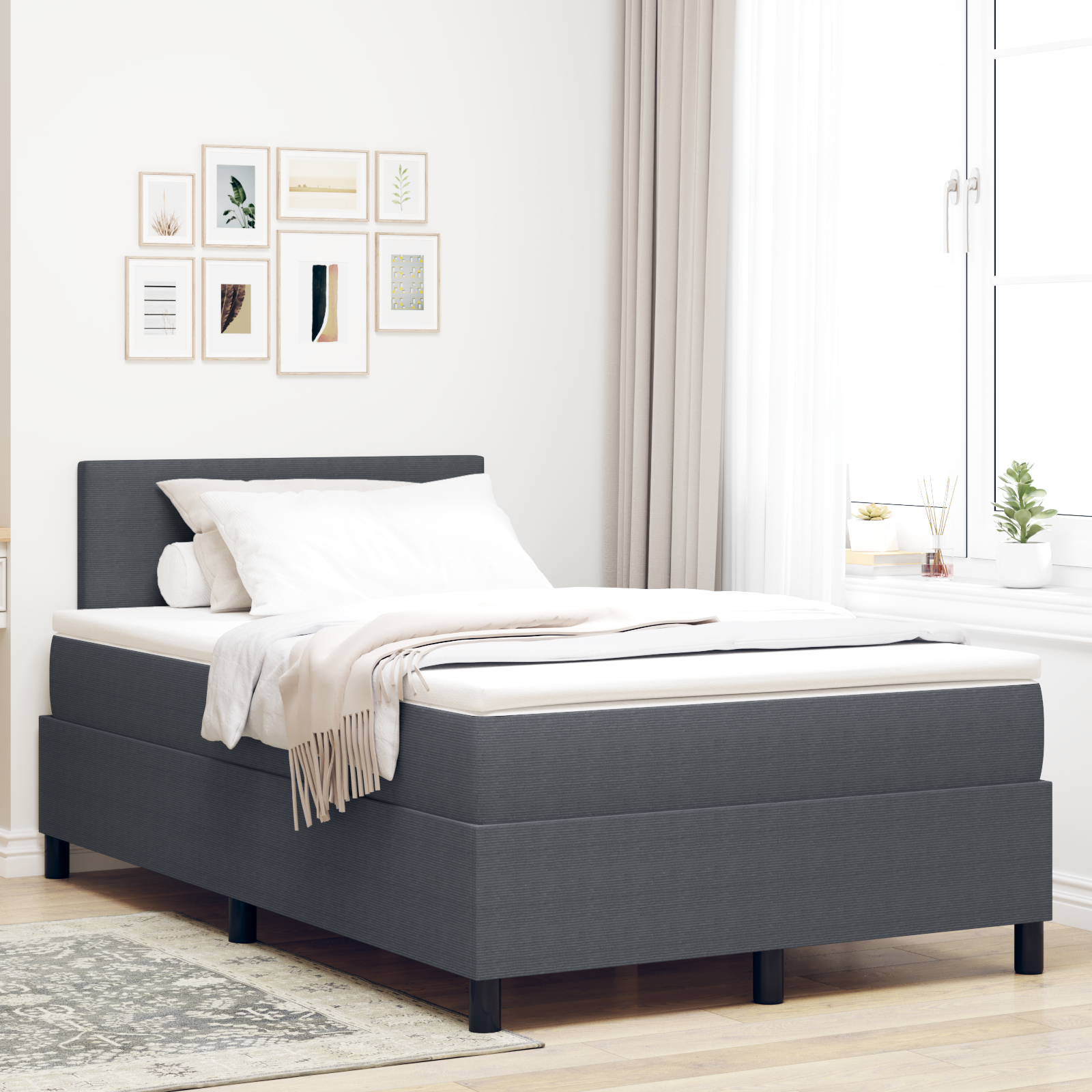 vidaXL Pat cu arcuri Manual Gri închis și Alb 203 x 120 x 88 cm vidaXL Pat cu arcuri Manual Gri închis și Alb 203 x 120 x 88 cm