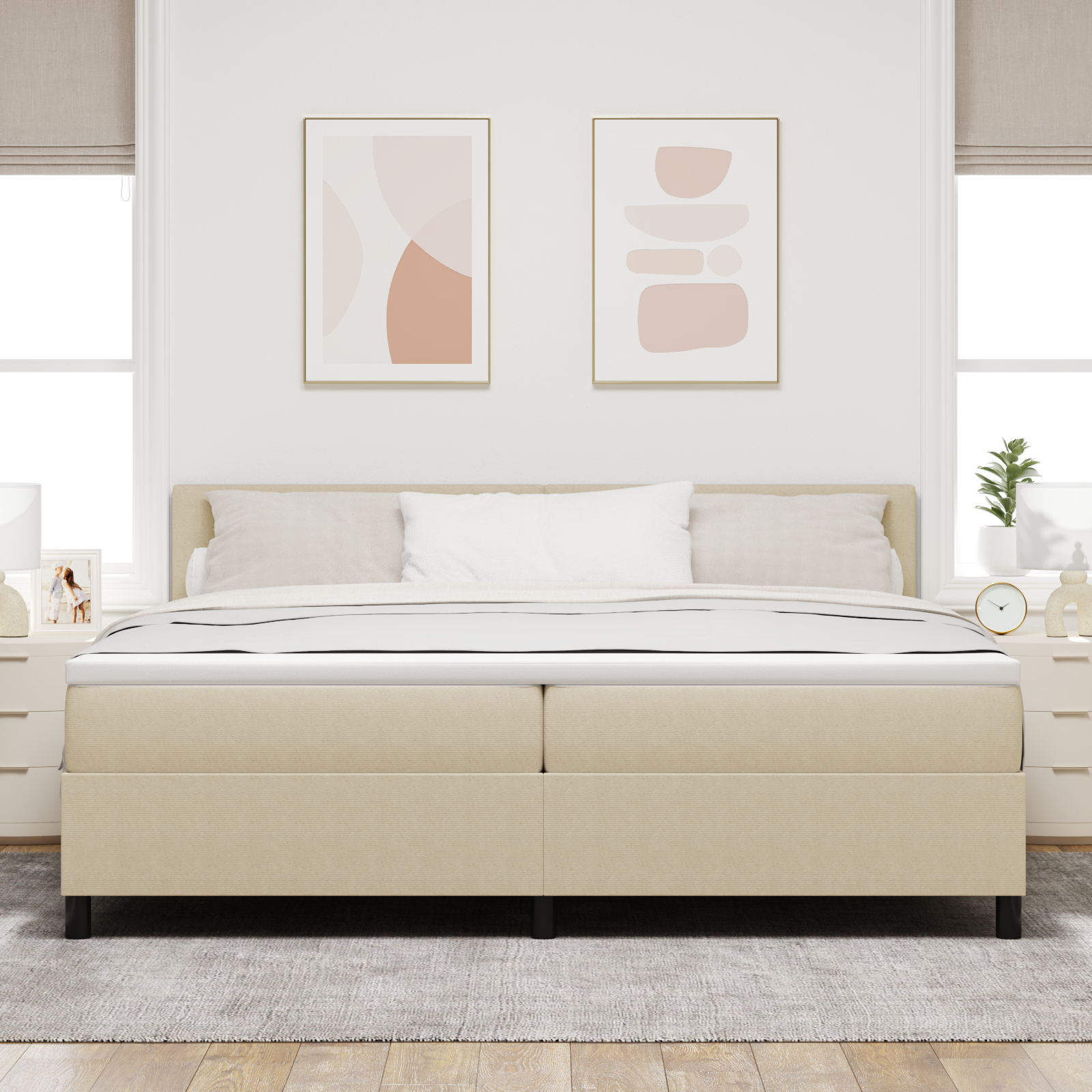 vidaXL Pat cu arcuri Manual Gri deschis și alb. 203 x 200 x 88 cm vidaXL Pat cu arcuri Manual Gri deschis și alb. 203 x 200 x 88 cm