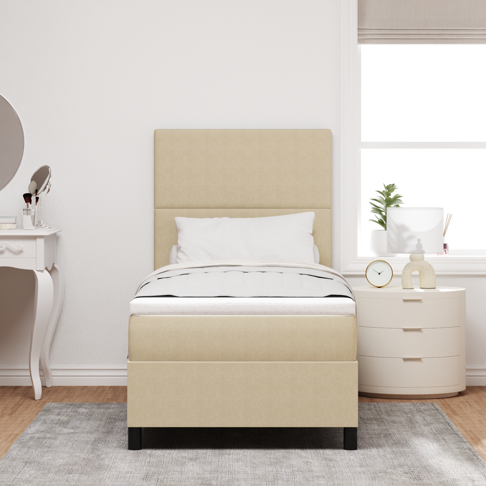 vidaXL Pat cu arcuri Manual Gri deschis și alb. 203 x 100 x 128 cm vidaXL Pat cu arcuri Manual Gri deschis și alb. 203 x 100 x 128 cm