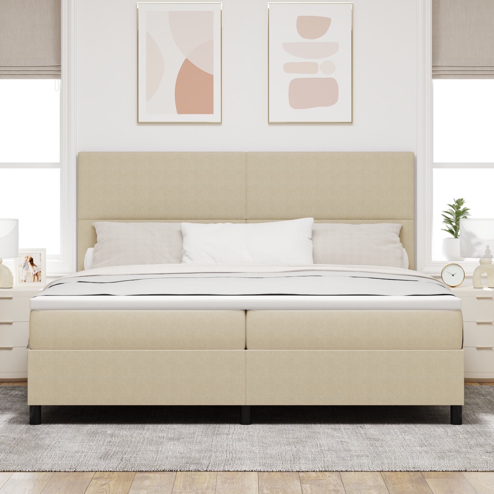 vidaXL Pat cu arcuri Manual Gri deschis și alb. 203 x 200 x 128 cm vidaXL Pat cu arcuri Manual Gri deschis și alb. 203 x 200 x 128 cm