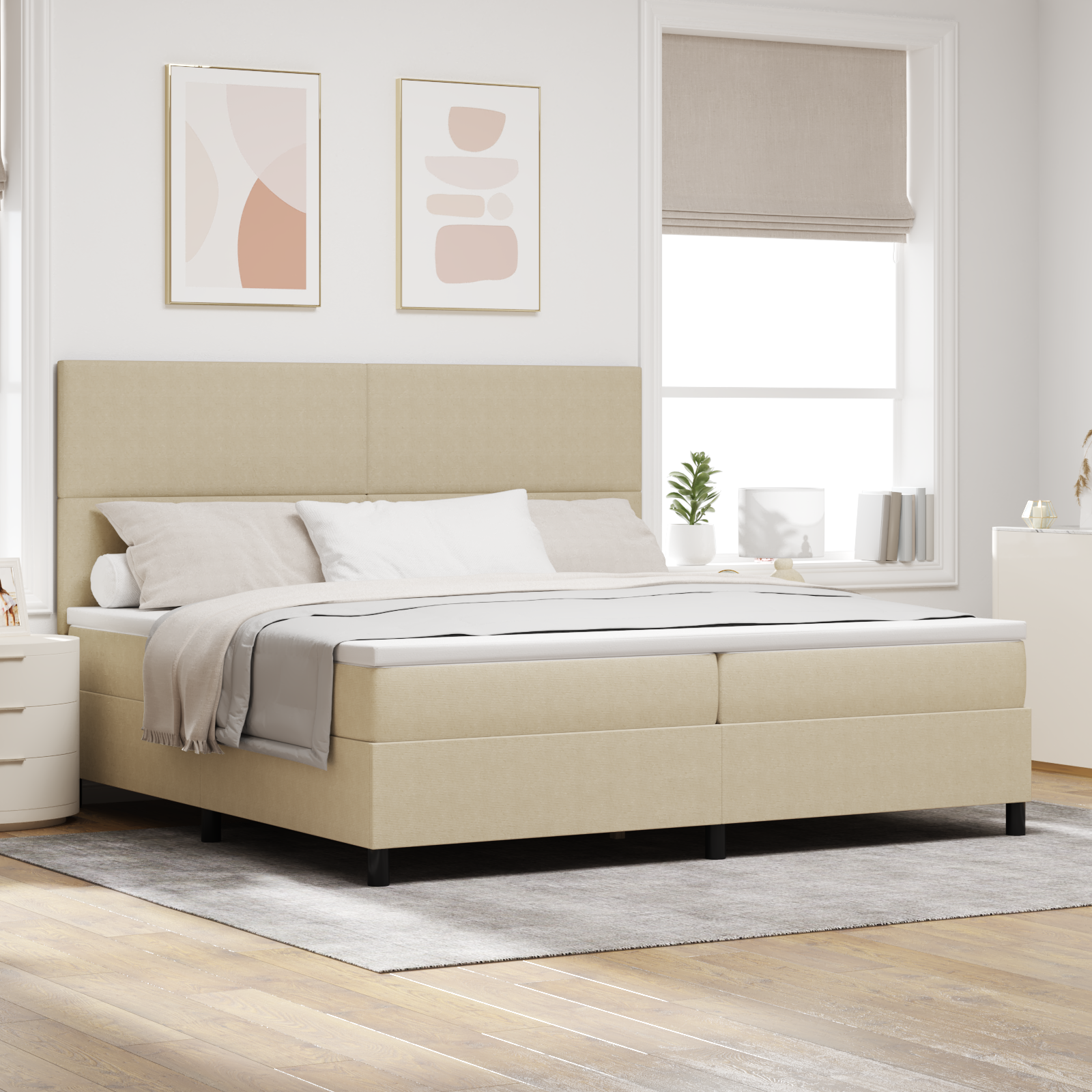 vidaXL Pat cu arcuri Manual Gri deschis și alb. 203 x 200 x 128 cm vidaXL Pat cu arcuri Manual Gri deschis și alb. 203 x 200 x 128 cm