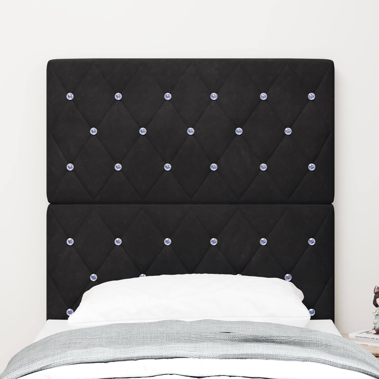 vidaXL Tăblie din Catifea Argyle cu headboard Negru 80 cm Catifea vidaXL Tăblie din Catifea Argyle cu headboard Negru 80 cm Catifea