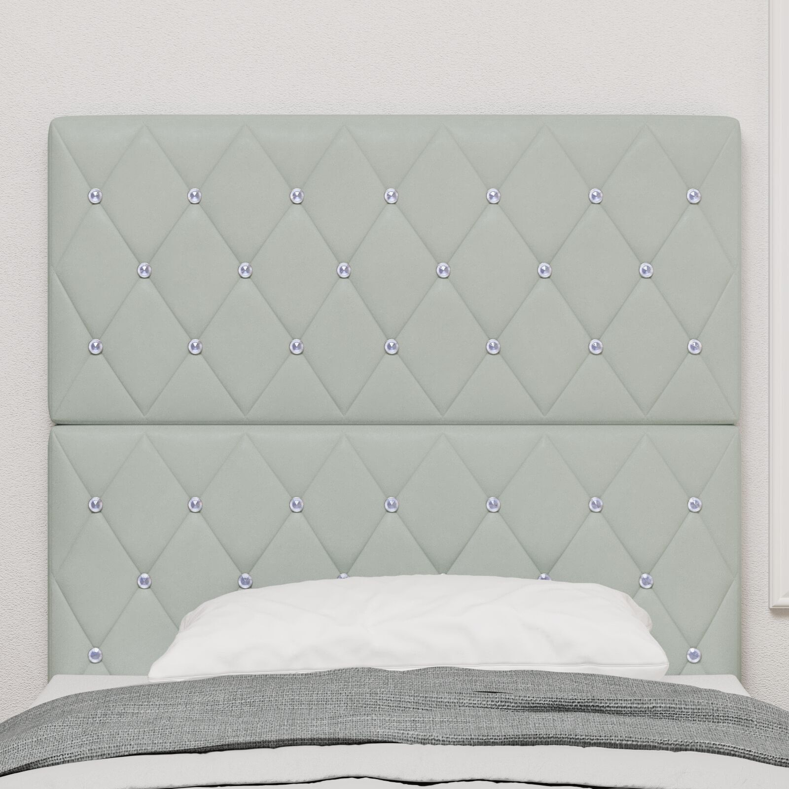 vidaXL Tăblii gri deschis cu butoane de cristal, 100 cm, din catifea vidaXL Tăblii gri deschis cu butoane de cristal, 100 cm, din catifea