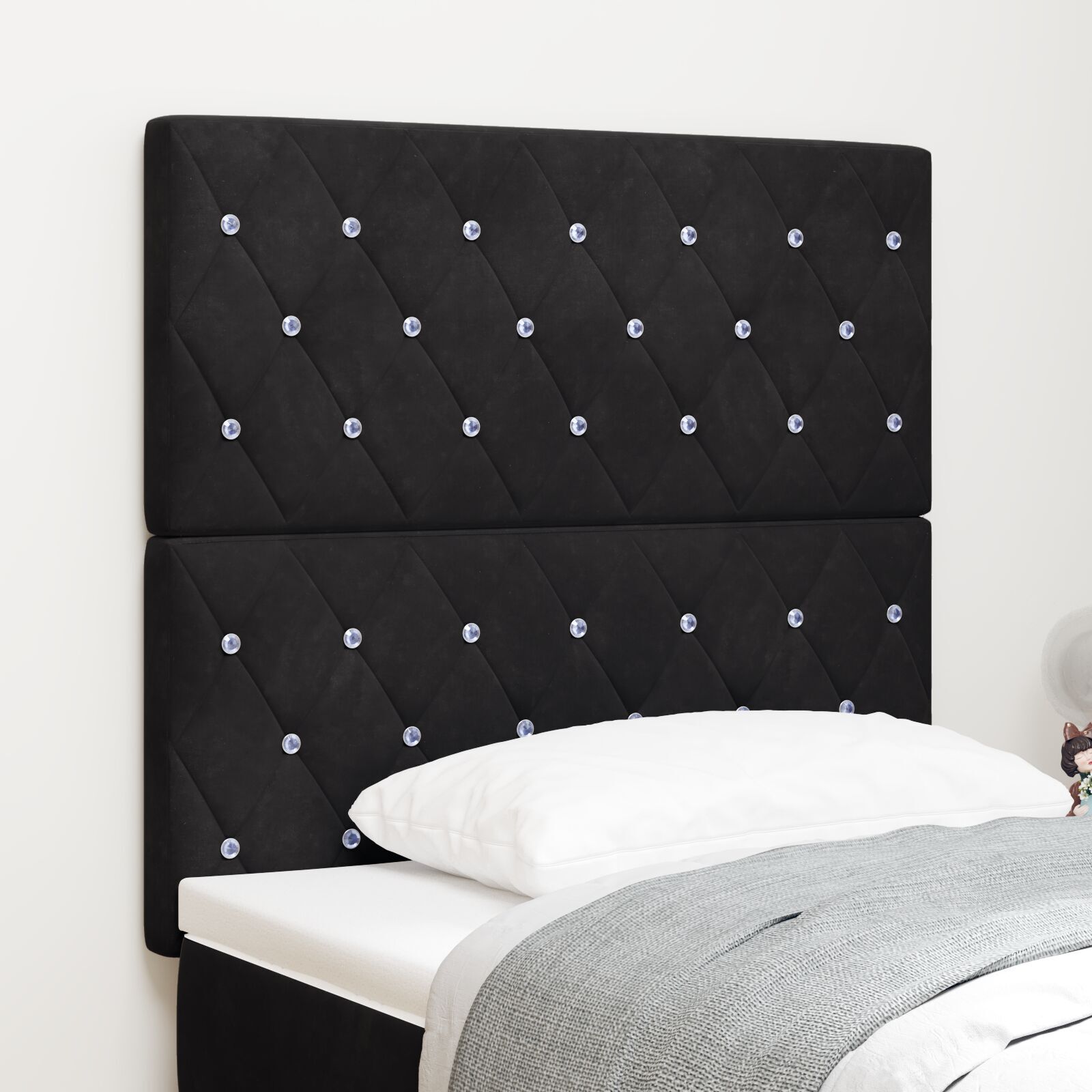 vidaXL Tăblie din Catifea Argyle cu headboard Negru 100 cm Catifea vidaXL Tăblie din Catifea Argyle cu headboard Negru 100 cm Catifea
