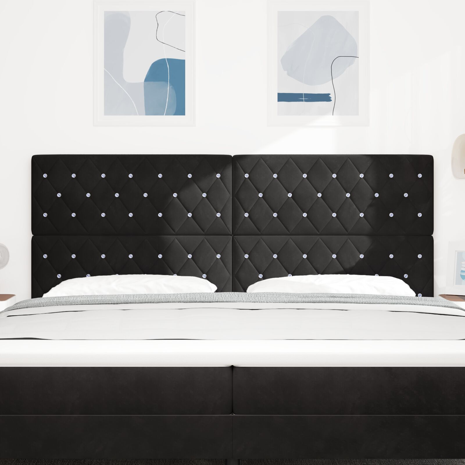 vidaXL Tăblie din Catifea Argyle cu headboard Negru 200 cm Catifea