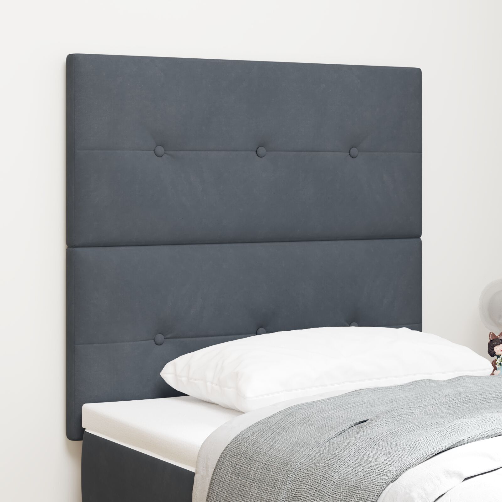 vidaXL Tăblie cap Pe perete cu headboard Gri închis 80 cm Catifea vidaXL Tăblie cap Pe perete cu headboard Gri închis 80 cm Catifea