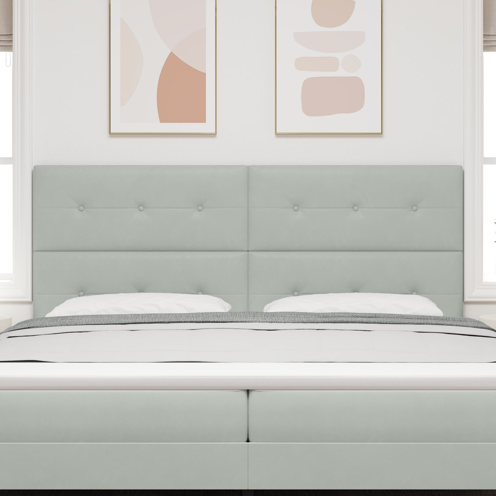 vidaXL Tăblie cap Pe perete cu headboard Gri deschis 200 cm Catifea vidaXL Tăblie cap Pe perete cu headboard Gri deschis 200 cm Catifea