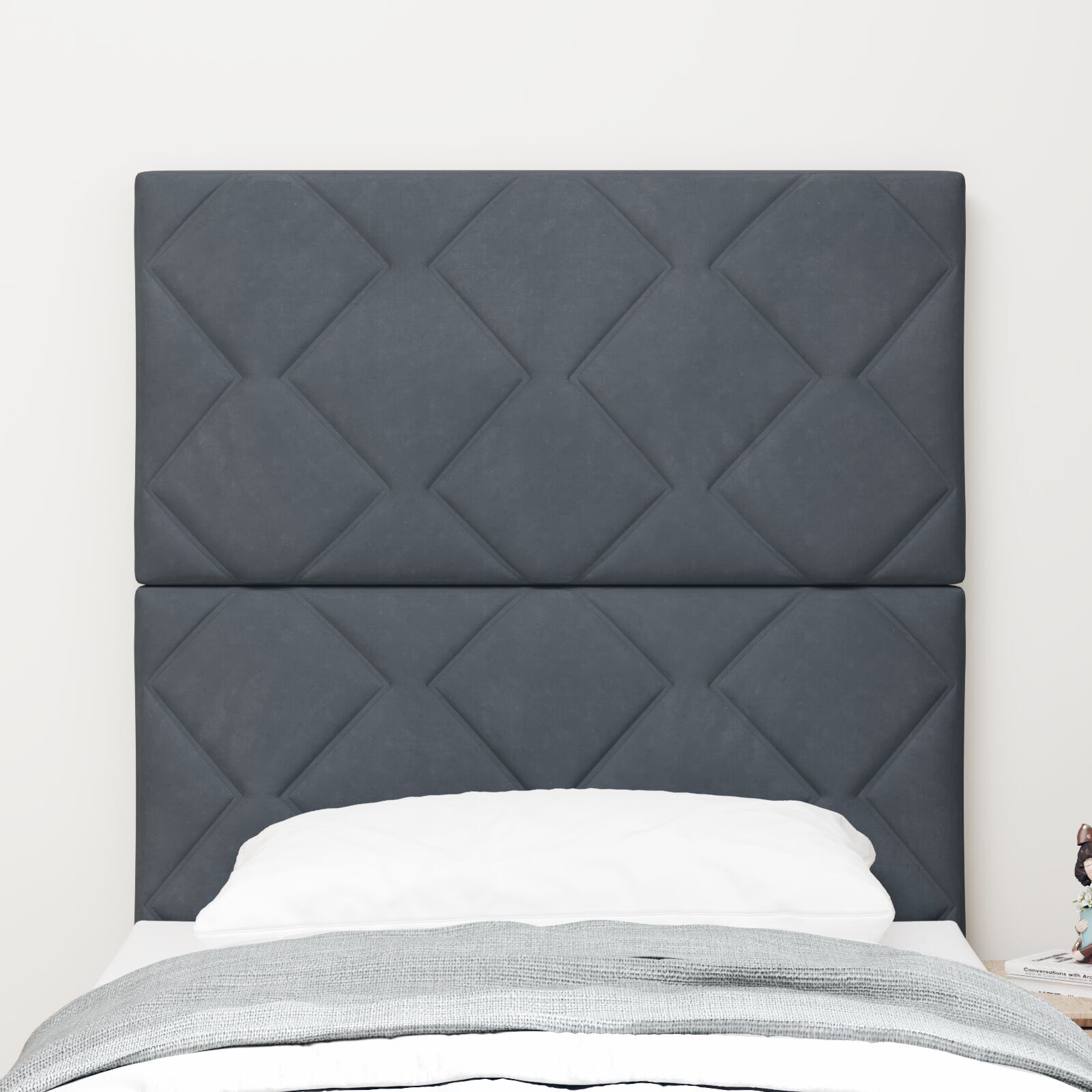 vidaXL Tăblie cap Pe perete Geometric Manual Gri închis 80 cm Catifea vidaXL Tăblie cap Pe perete Geometric Manual Gri închis 80 cm Catifea